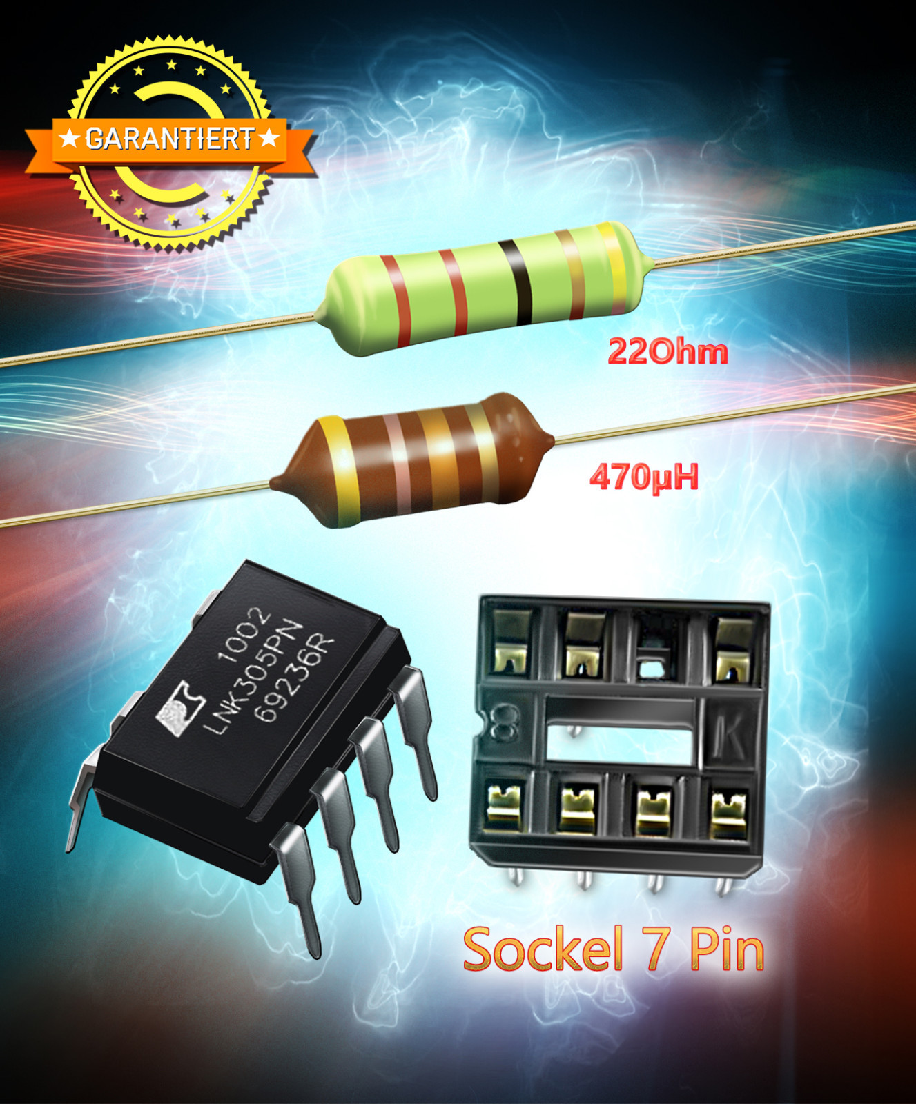 LNK305PN + socket + resistor 22 Ohm 3W + choke 470μH, Bauknecht, AEG, Bosch