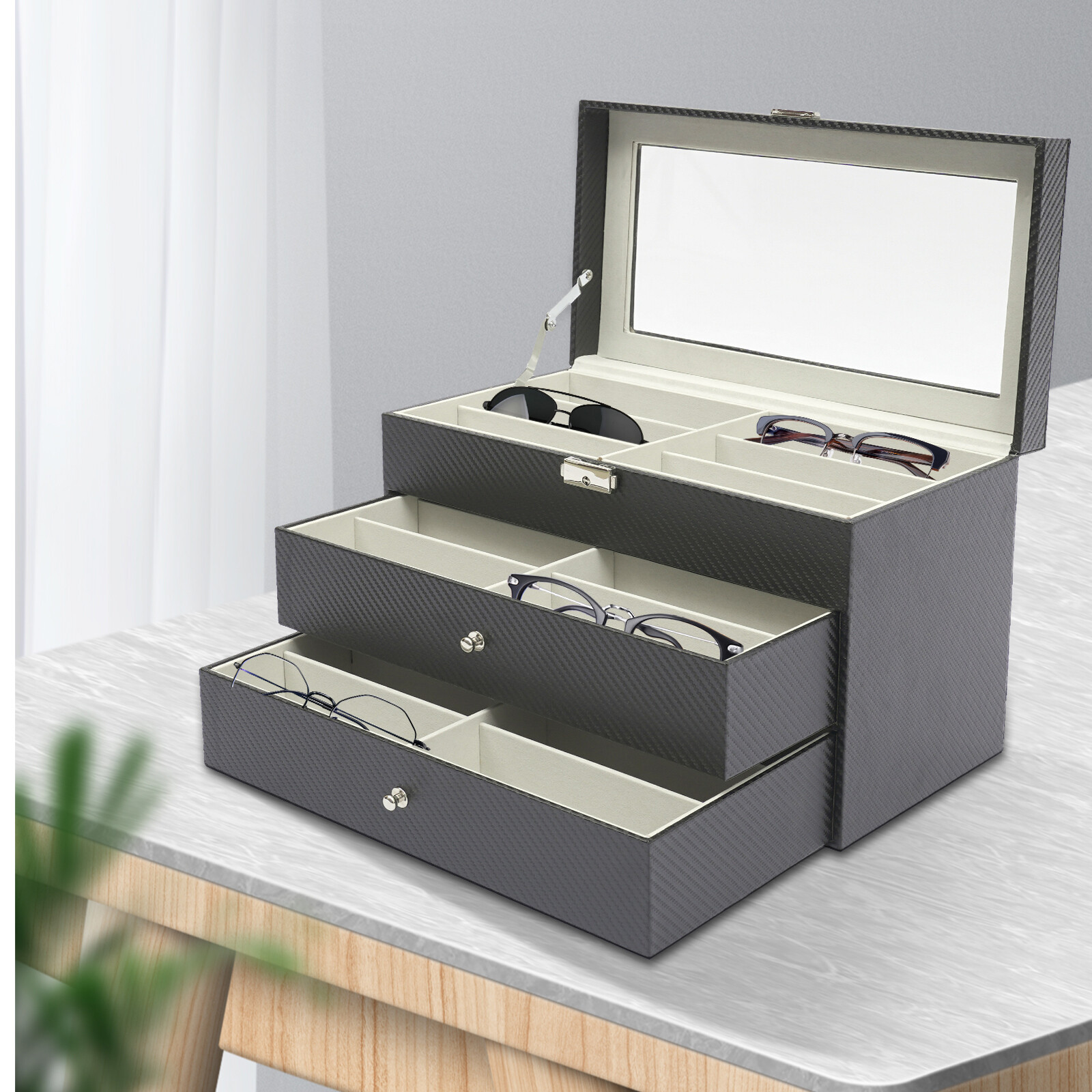 18 Slot Eyeglass Sunglasses Storage Box 3-Layer Glasses Display Organizer Case!