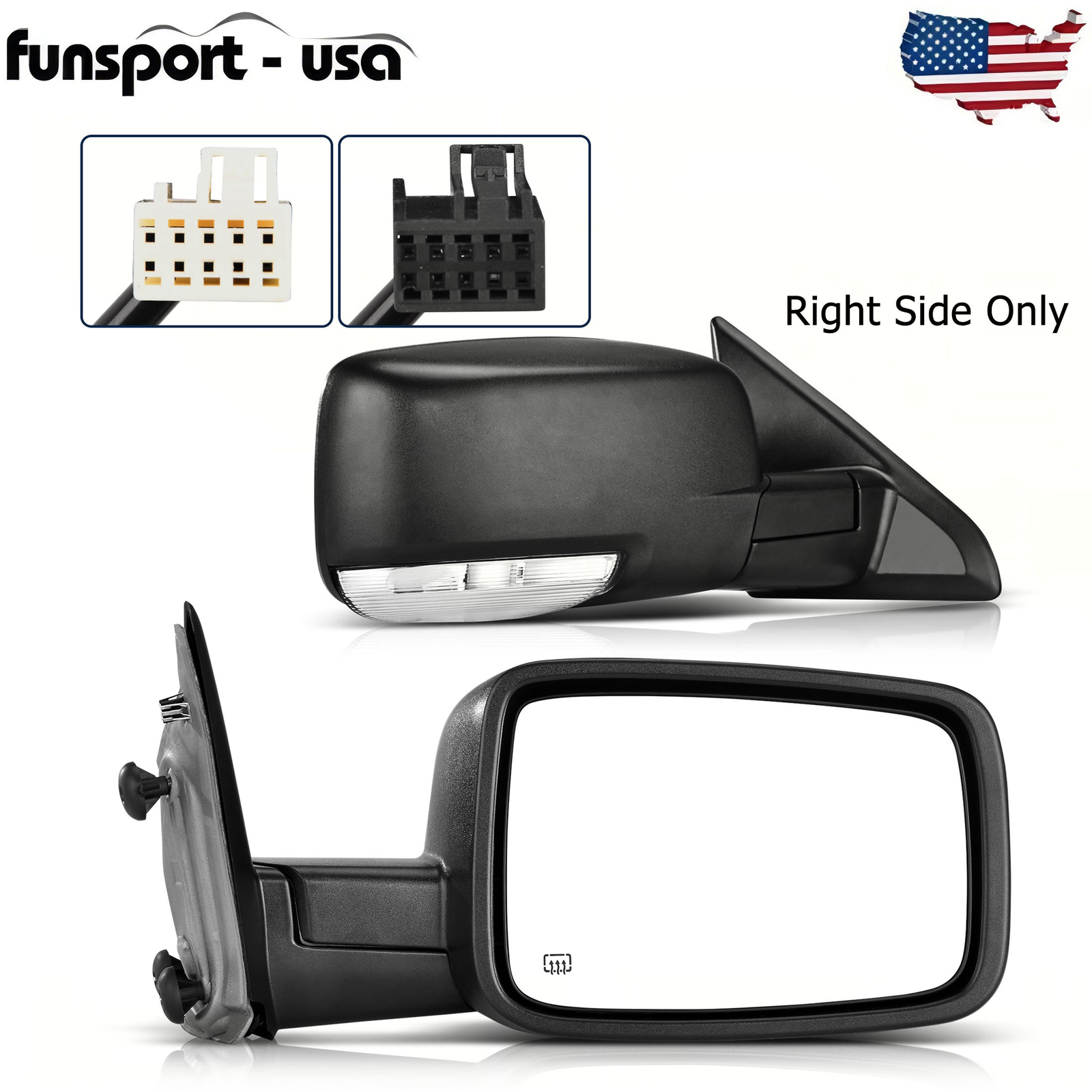 Passenger Side Tow Mirror for 2009-2016 Dodge Ram 1500 Truck Signal Power Heated