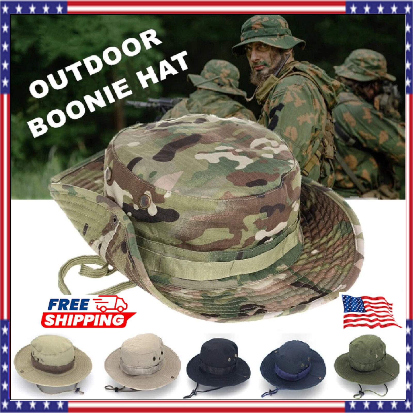 Tactical Boonie Hat Military Camo Bucket Wide Brim Sun Fishing Bush Booney Cap