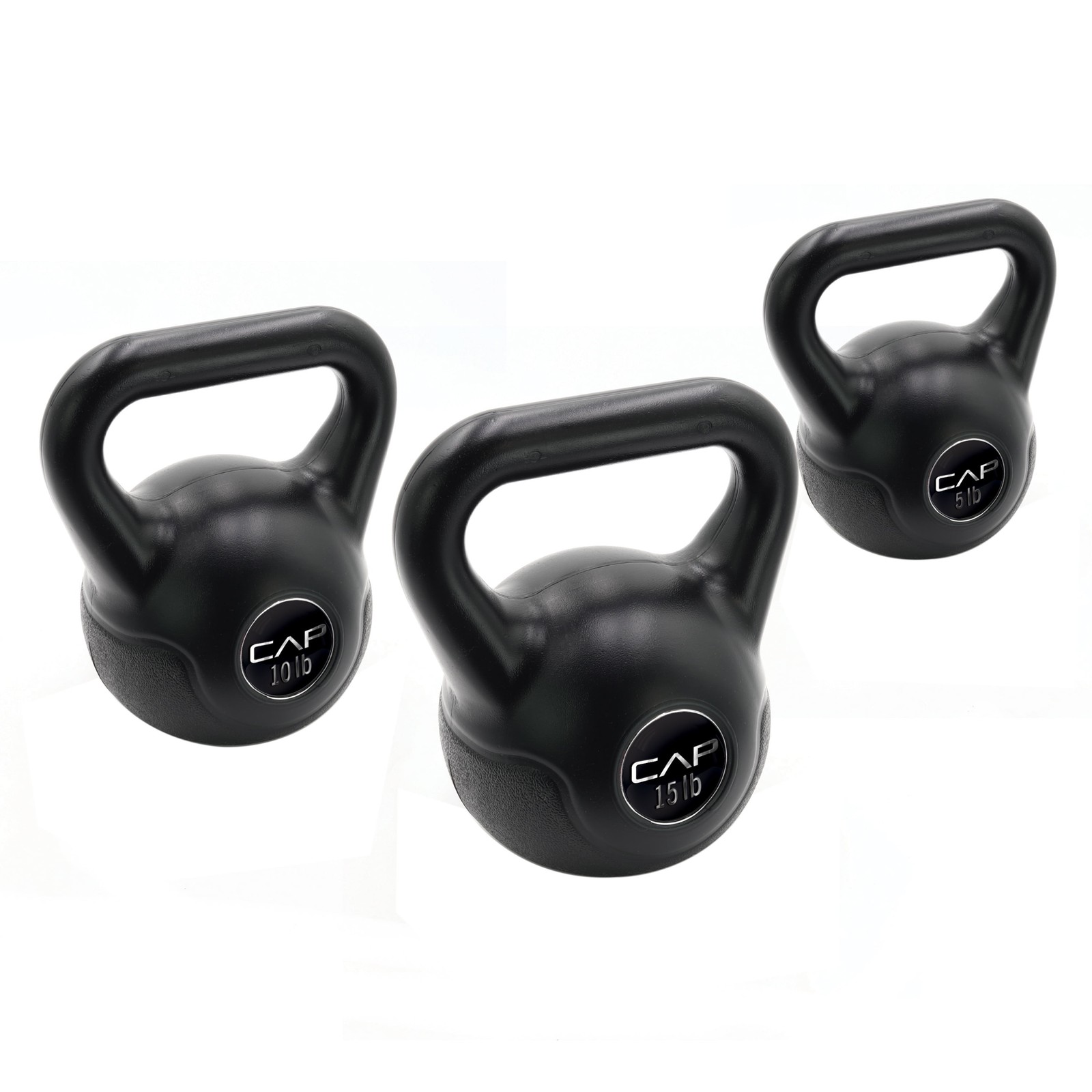 Barbell 30Lb Vinyl Kettlebell Set (5, 10, 15 Lbs), Black