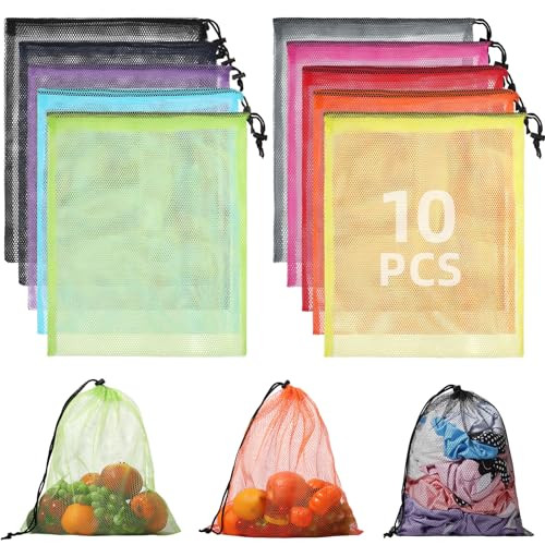 10Pcs Mesh Drawstring Bag Mesh Laundry Bag Nylon Mesh Bag 10pcs Multicolor