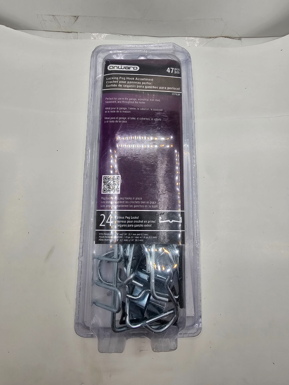 (47 PIECES) Onward 23793R Locking Peg Hook Assortment Zinc Finish