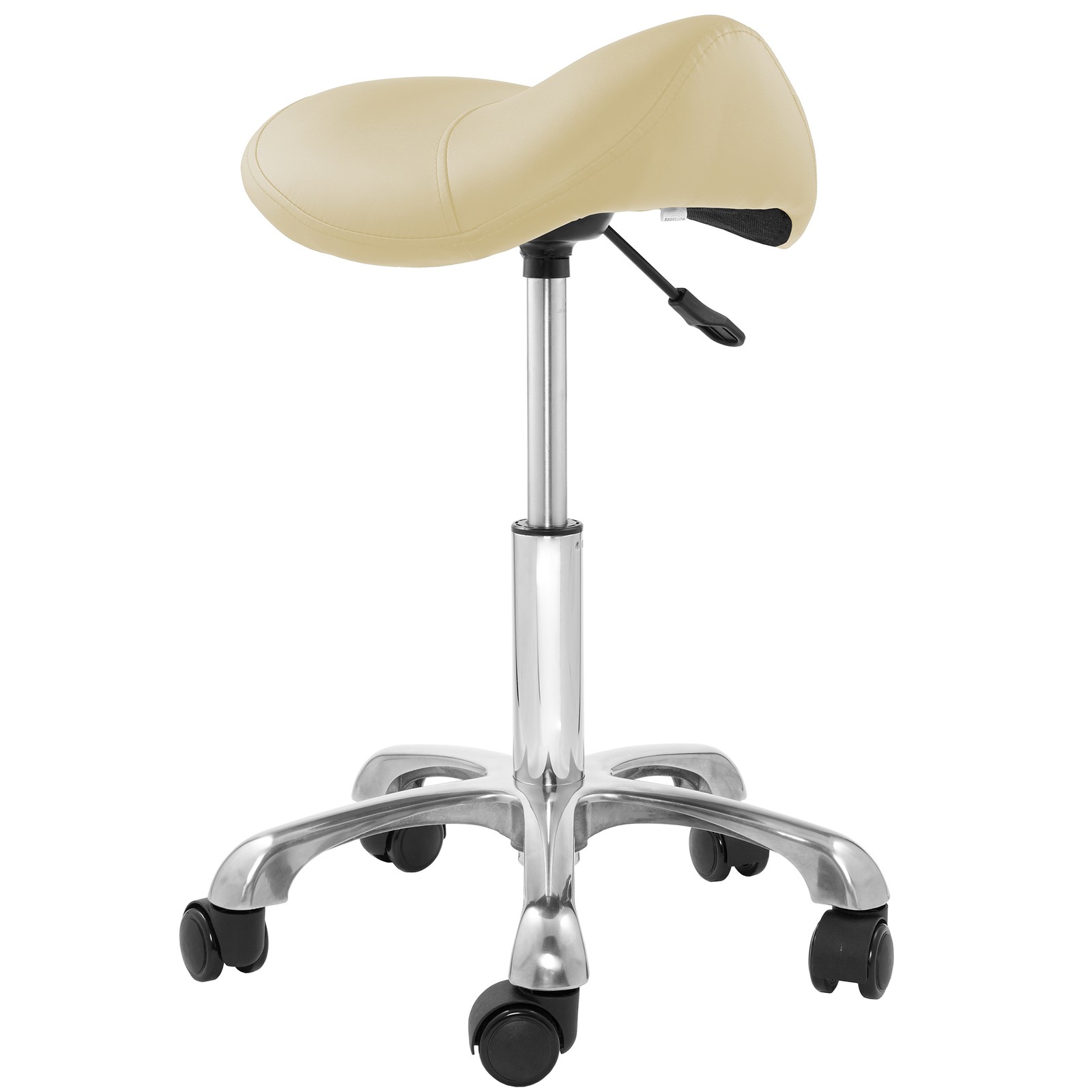 Hydraulic Adjustable Rolling Spa Saddle Stool - Ergonomic, Swivel Wheels - Cream