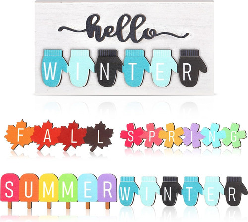 Roowest 5 Pcs Hello Winter Sign Interchangeable Seasonal Multicolor