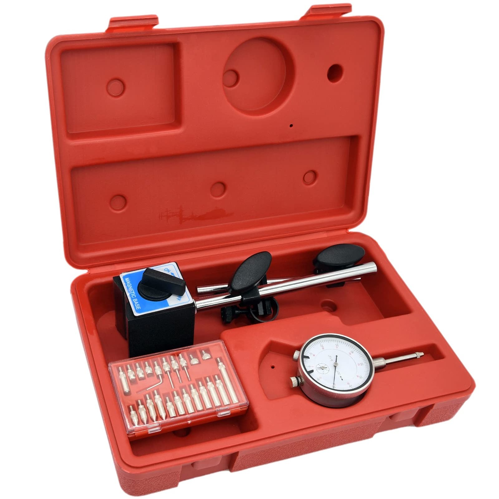 Dial Indicator with Magnetic Base, 0-1.0" Tester Gage, 0.001" Precision Test...