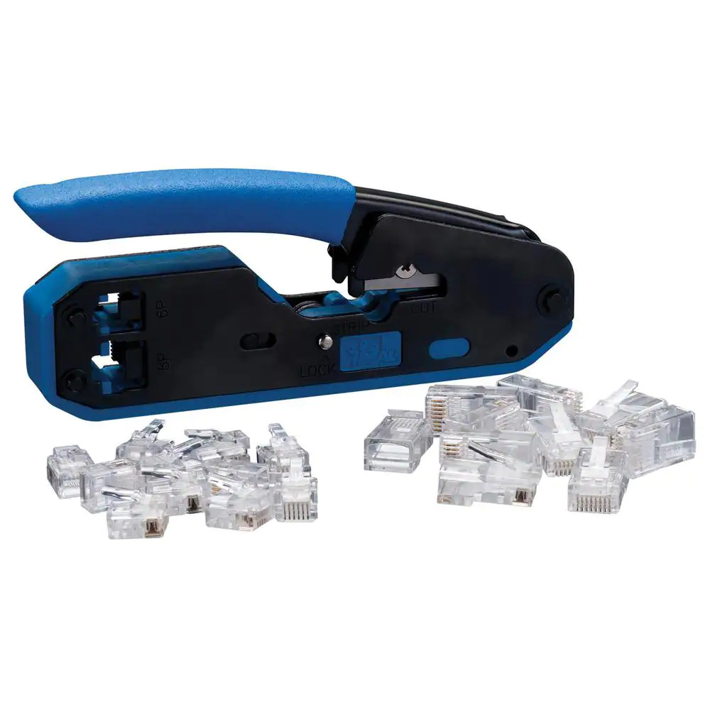 RJ45/RJ11 Modular Plug Crimper Kit Tool with 10 RJ45 (8P8C) and 10 RJ11 (6P6C) M