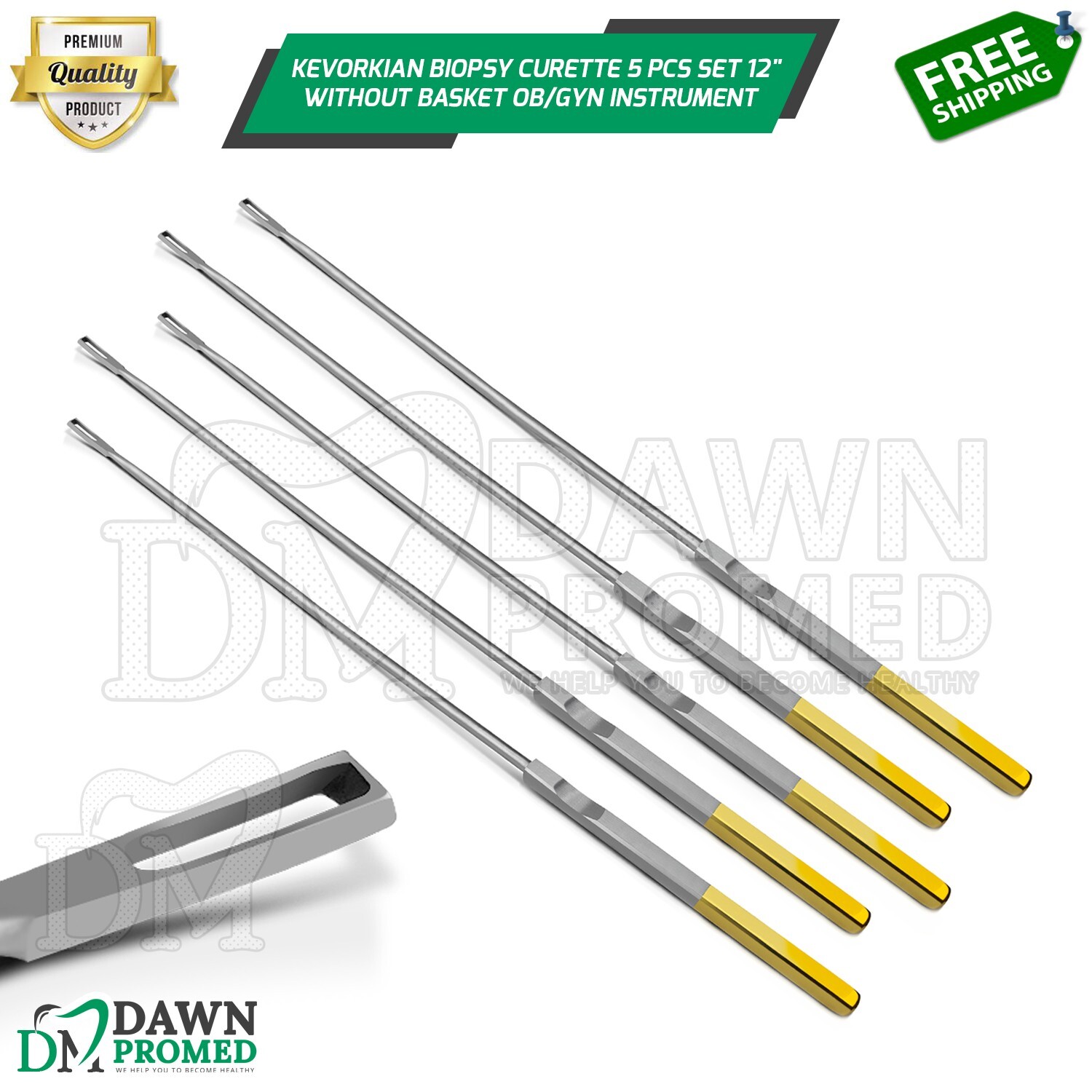 Kevorkian Biopsy Curette 5 Pcs Set 12" Without Basket OB/GYN Inst German Grade