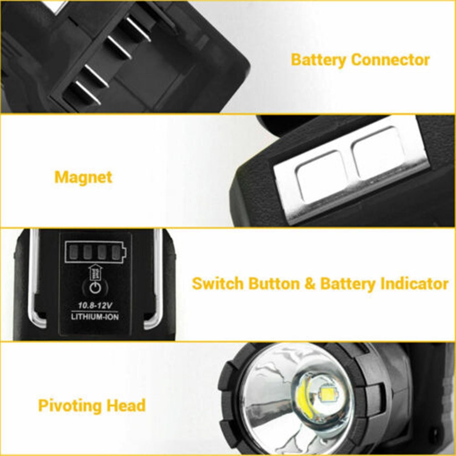 Handheld LED Work Light Flashlight Adapter For DeWalt 12V MAX Li-Ion Battery D