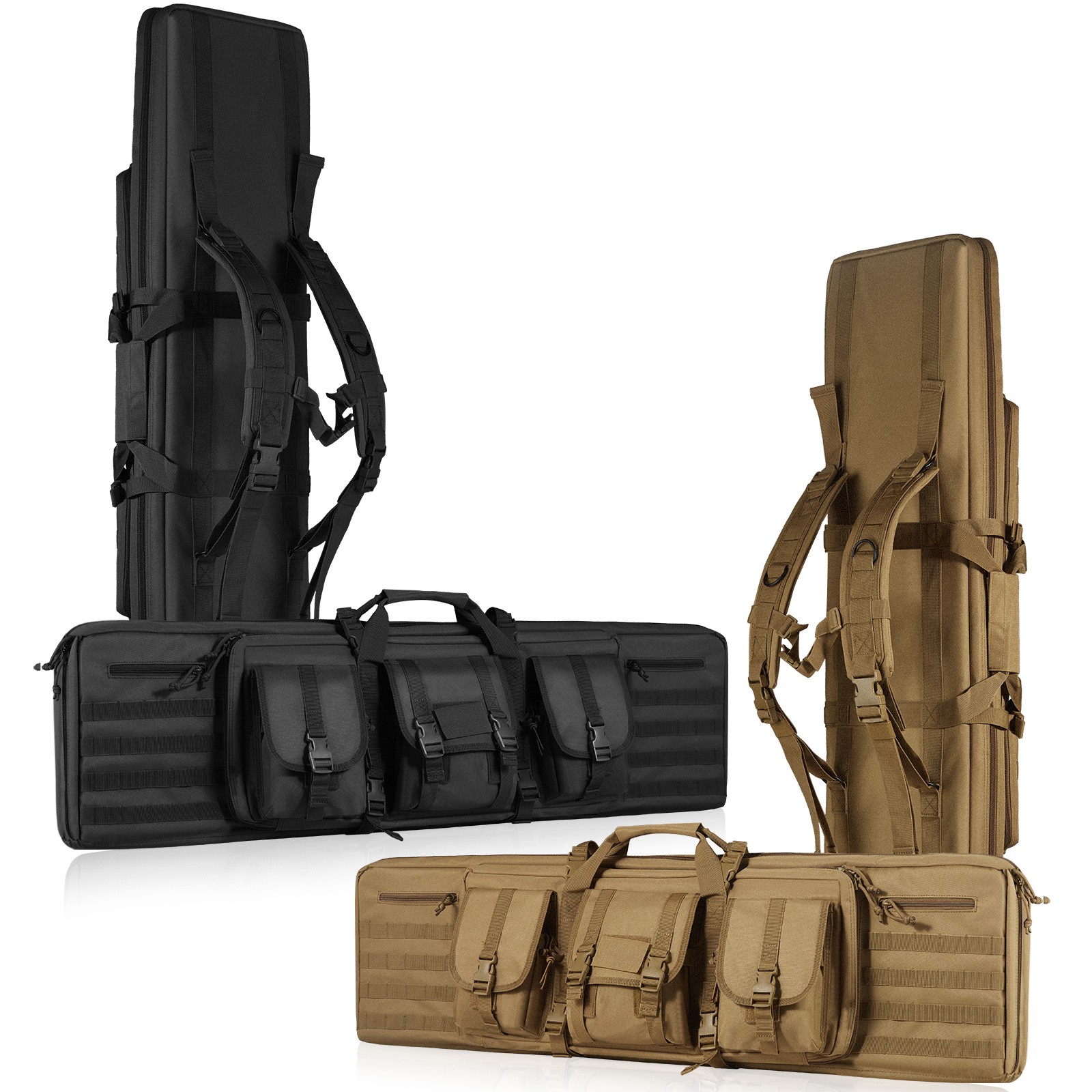 Uimoso Rifle Bag 36/42 inch Tactical Double Long Gun Bag for 2 Rifles&2 Pistols