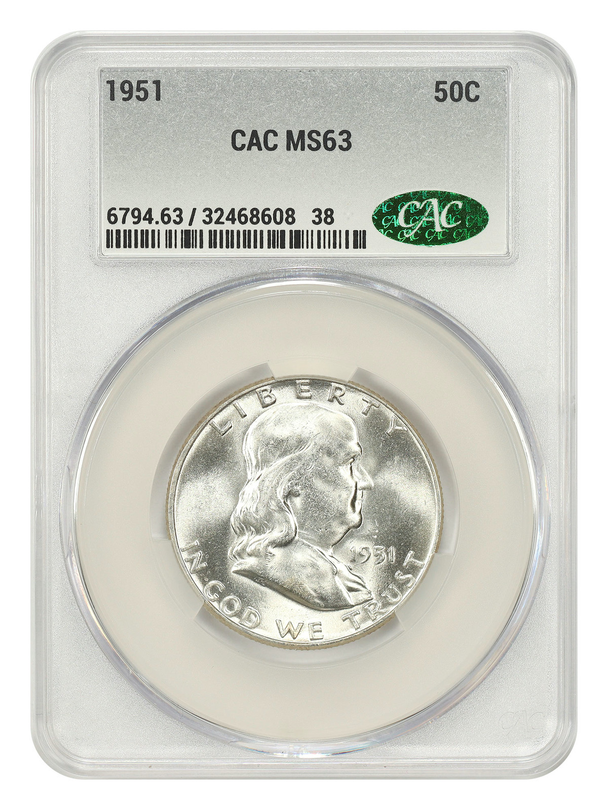 1951 50C CACG MS63 - Franklin Half Dollar