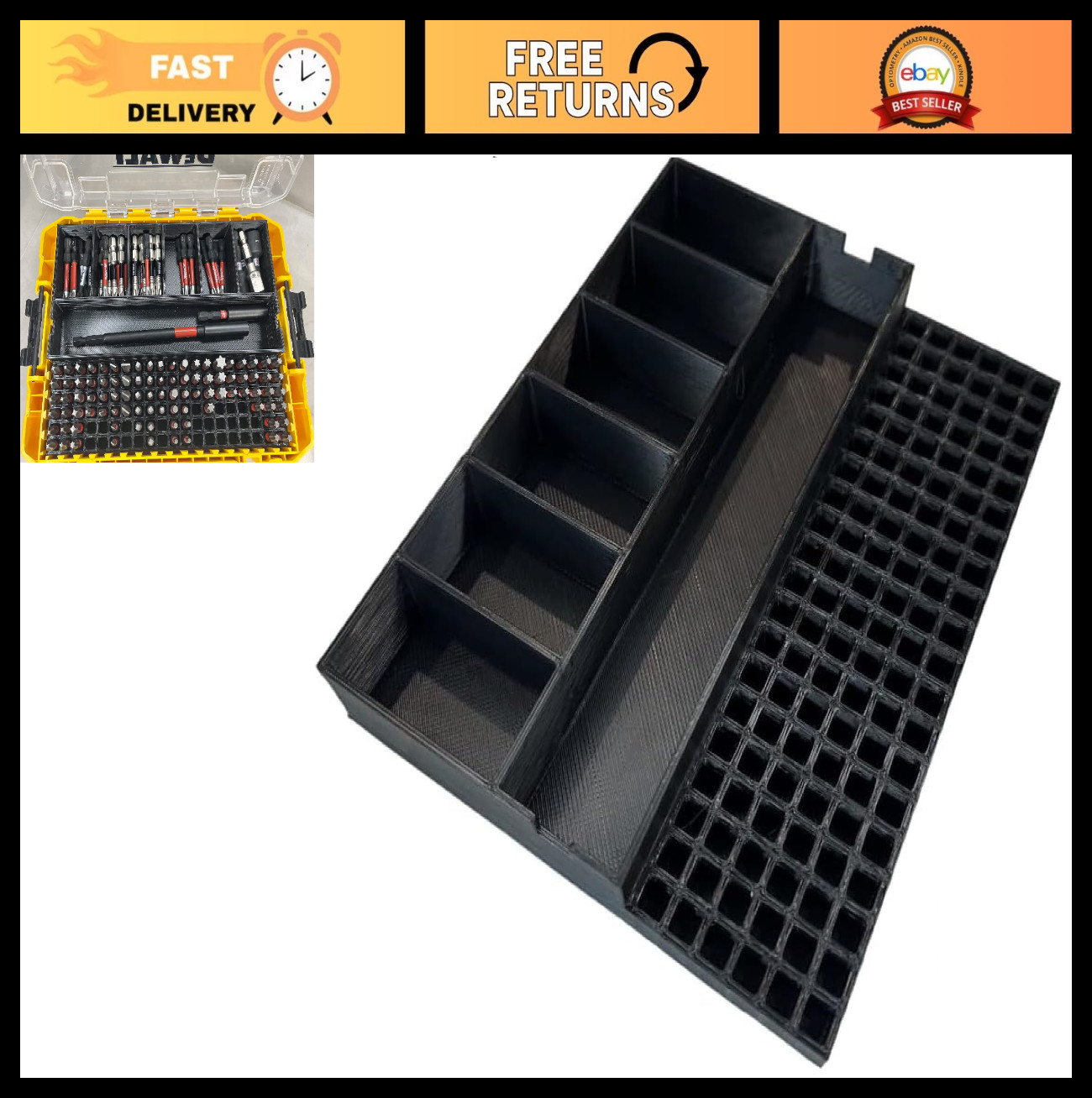 3D Impact Bit Holder Insert for Medium ToughCase - 7 Compartment + 120 Bits - Bl