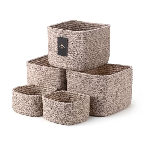 5-Pack Storage Cubes Woven Rope Baskets - 2 Sizes Organizer Bins for Closet,