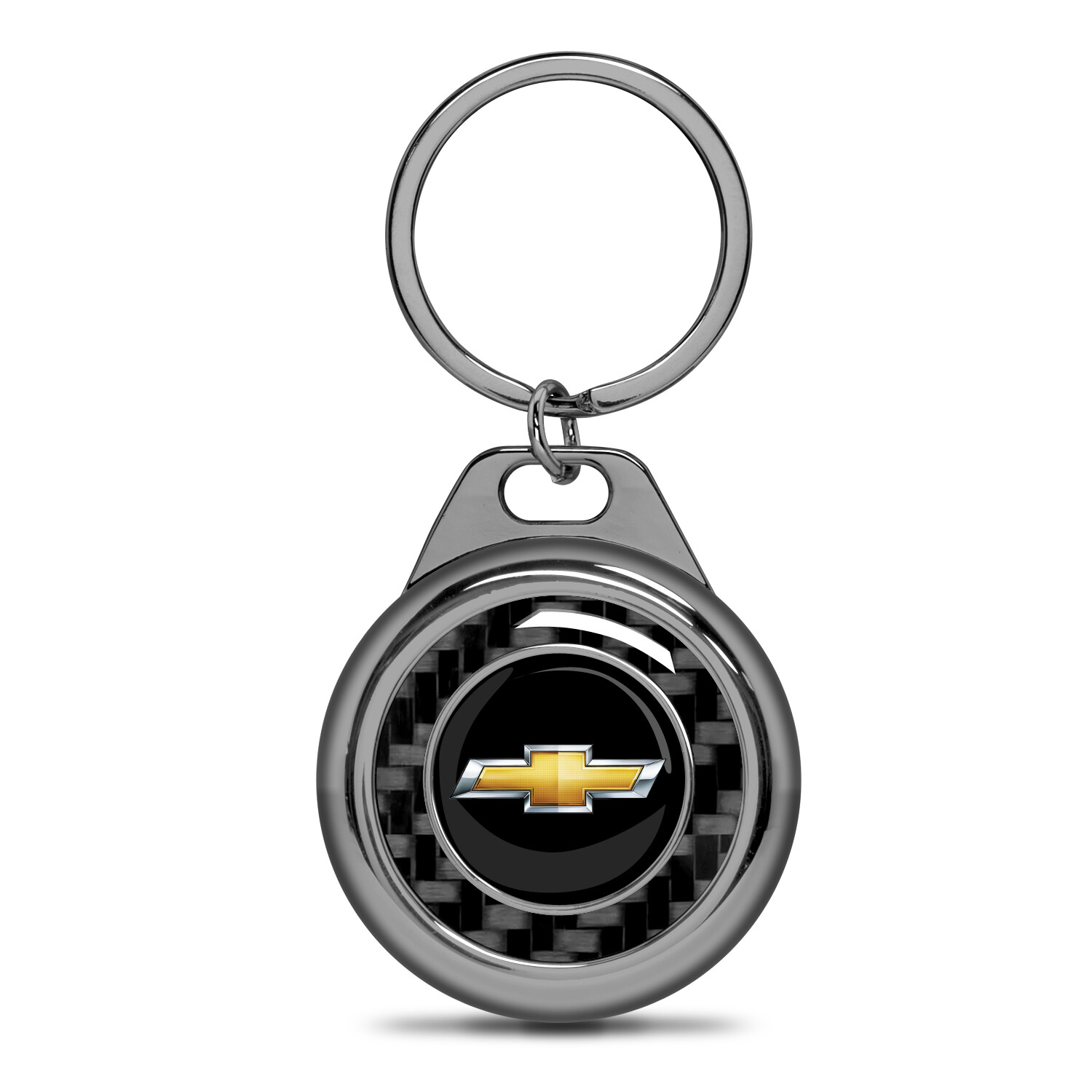 Chevrolet Golden Logo Carbon Fiber Gunmetal Roundel Metal Key Chain