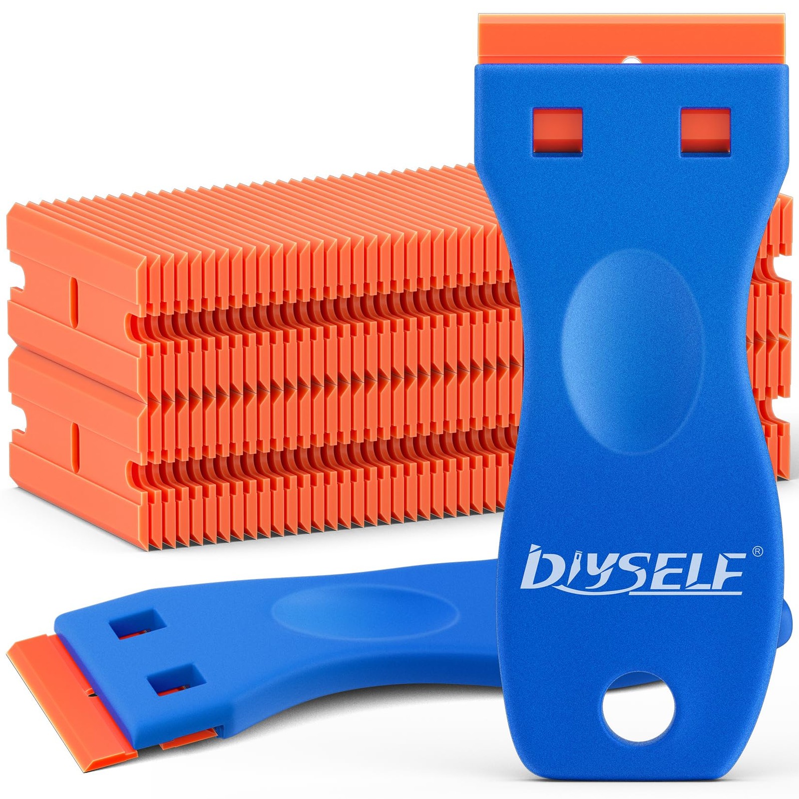 DIYSELF 2 Pack Plastic Razor Blade Scraper, Extra 100Pcs Blue