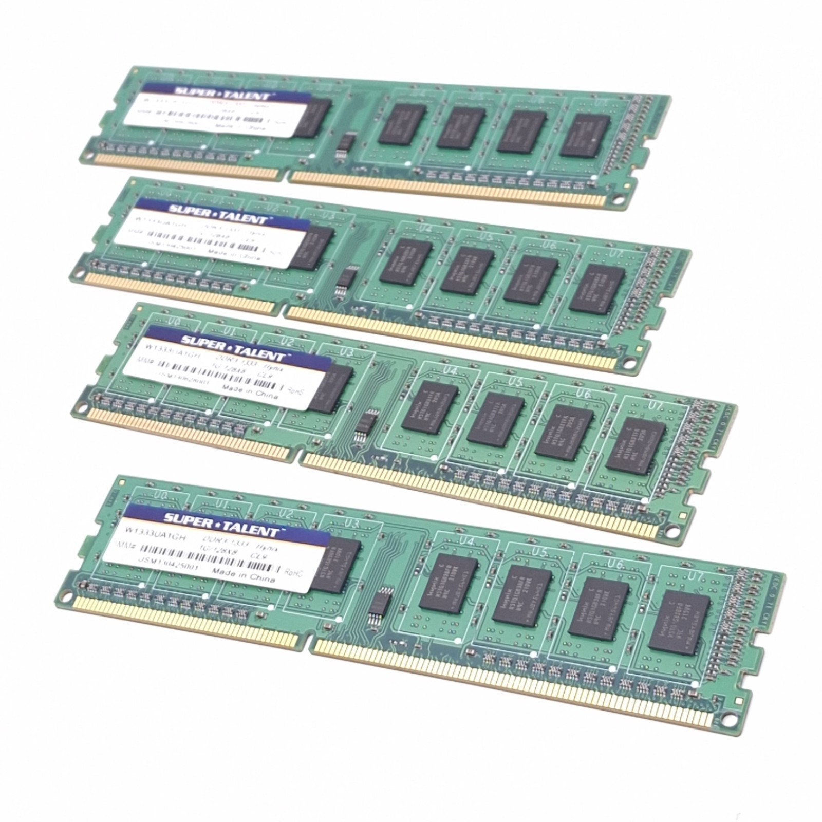 Lot of 4 Super Talent W1333UA1GH Hynix RAM Modules, 1GB DDR3-1333, 240-Pin DIMM