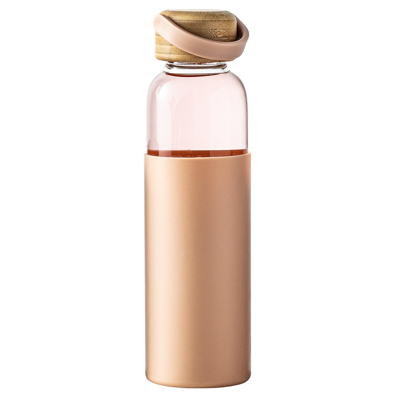 21Oz Glass Water Bottle with Silicone Sleeve & Bamboo Lid, BPA Free Reusable Wat