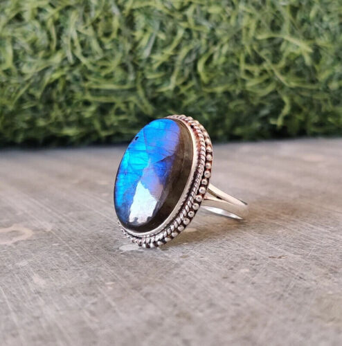 925 Sterling Silver Labradorite Ring Handmade Statement Boho Ring All Size SR328