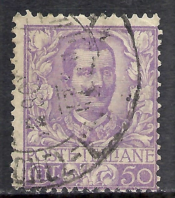 ITALY SCOTT 85 USED FINE - 1901 50c VIOLET  VICTOR EMMANUEL III ISSUE   CV $16