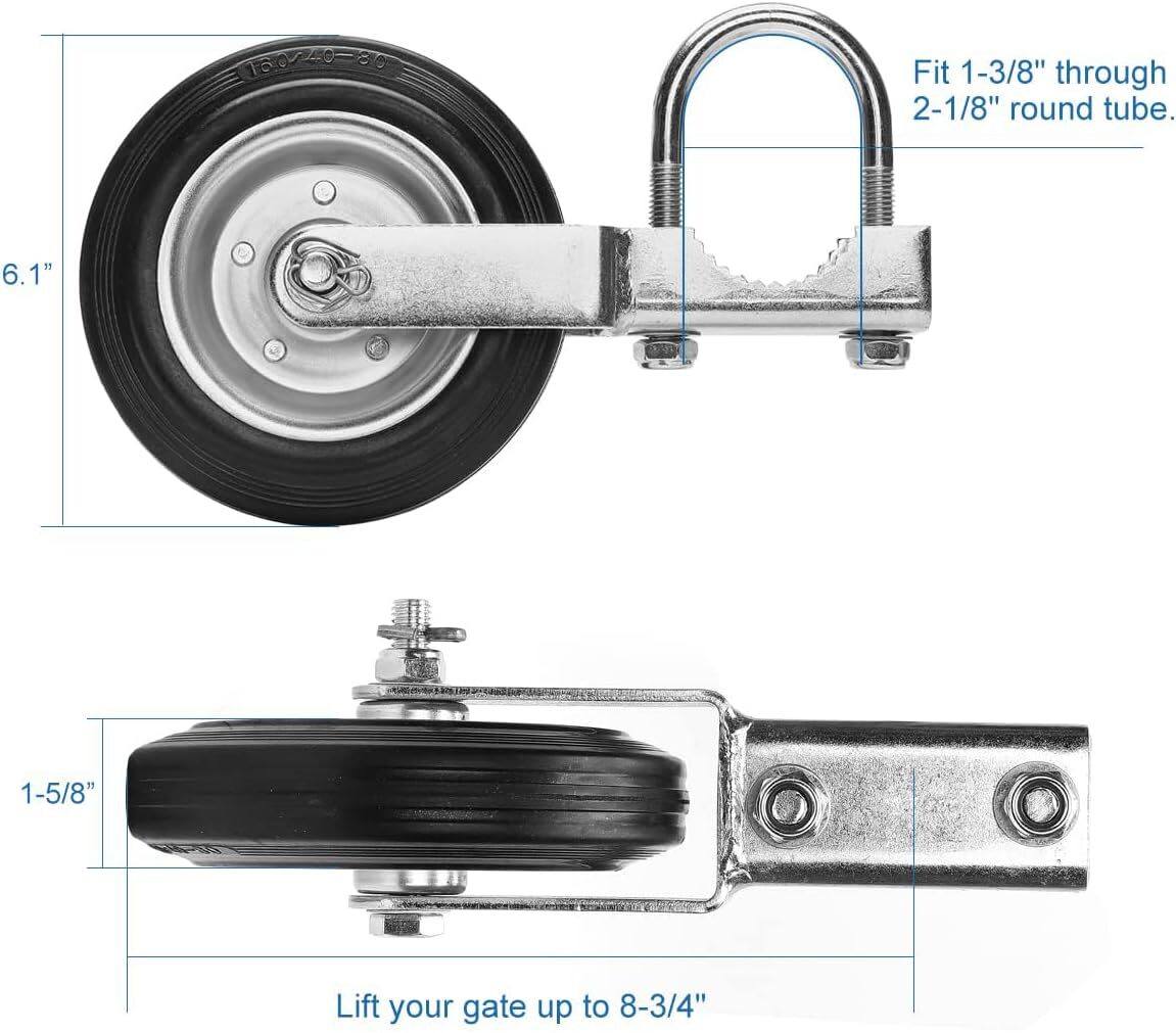 Gate Wheel Supporting Swing Gate with 1-3/8" Thru 2-1/8" Gate Frames, Gate Wheel