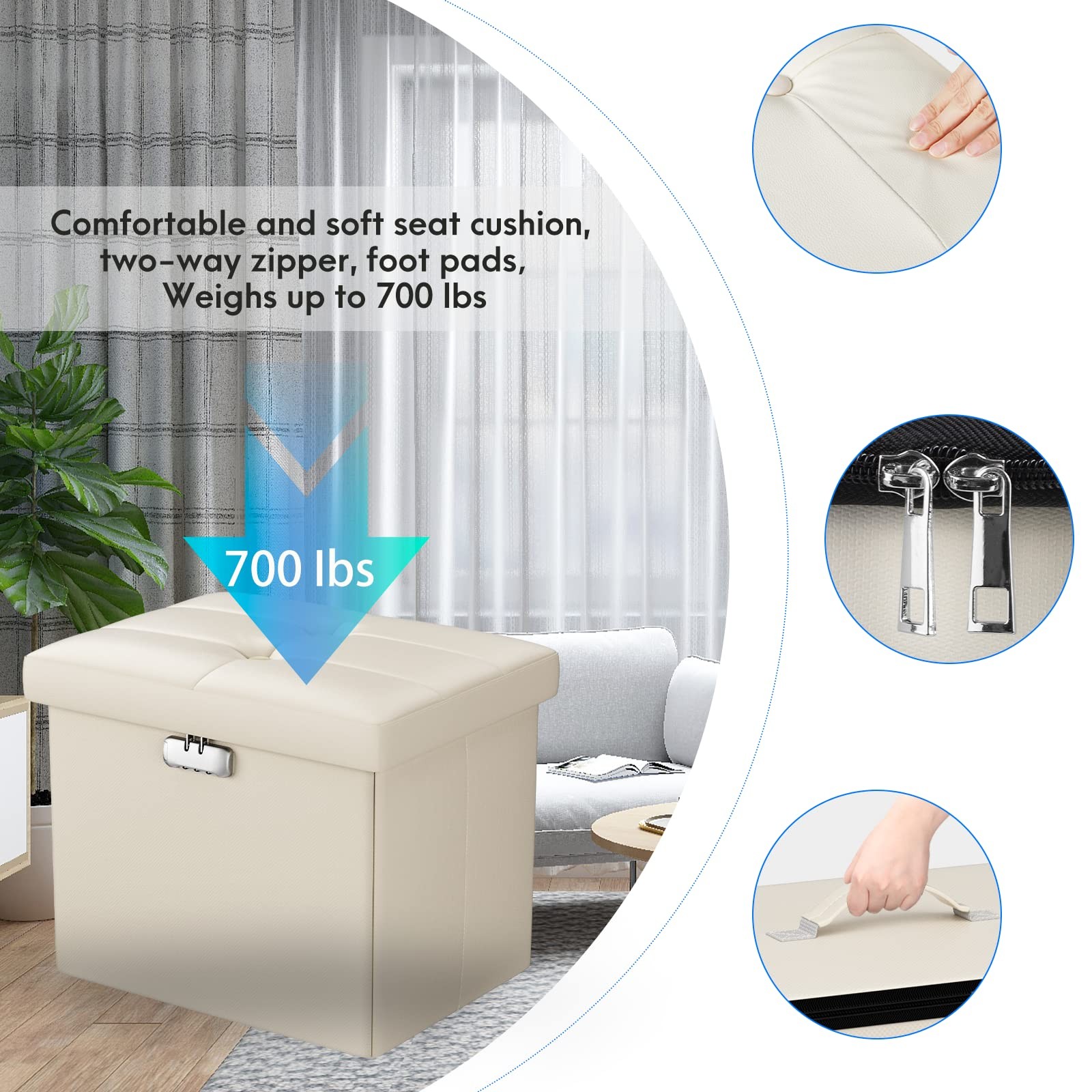 Small Ottoman with Storage, 17 x 13 x 13 inch Fireproof Safe Folding Ottoman ...