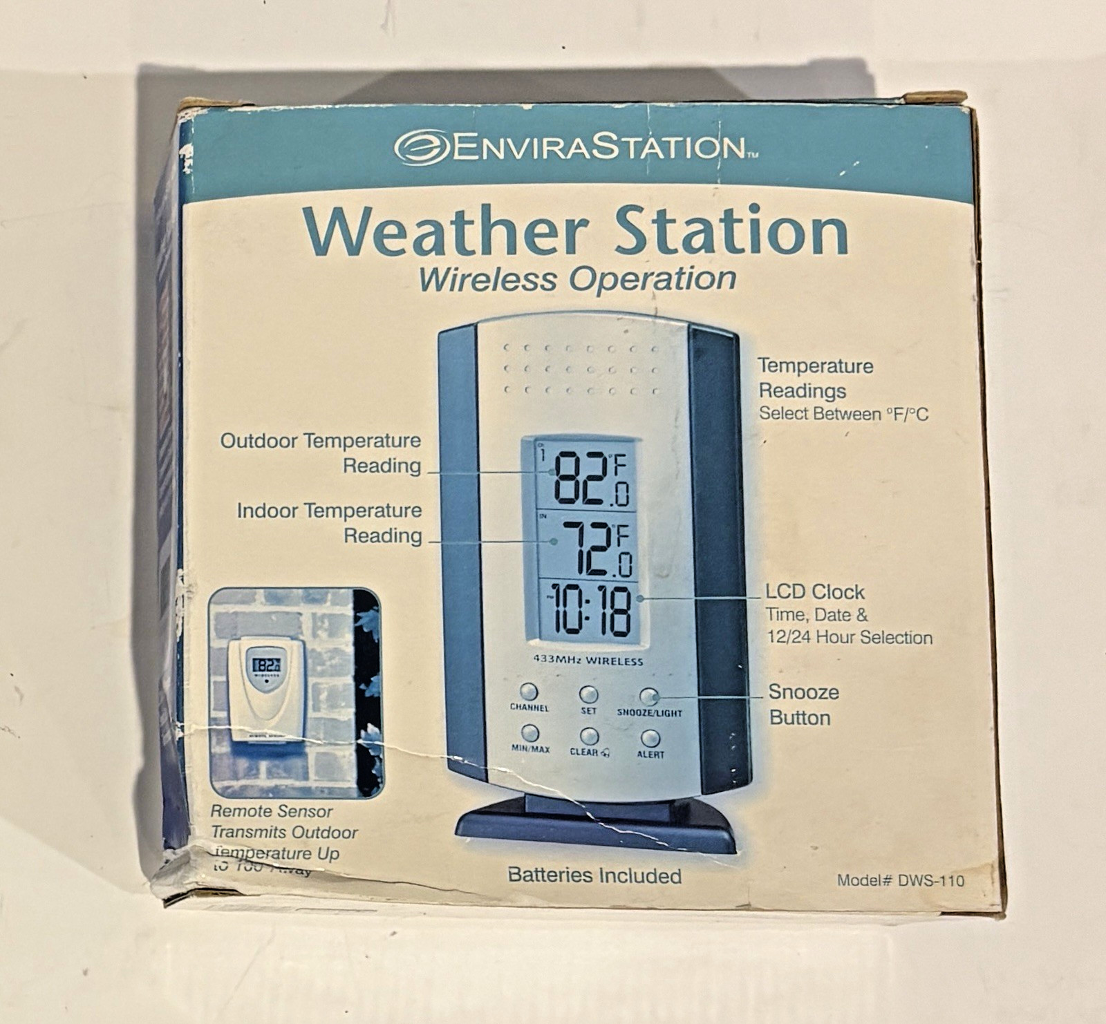 Homedics EnviraStation Wireless Weather Station DWS-110 Indoor Outdoor Temp Cloc