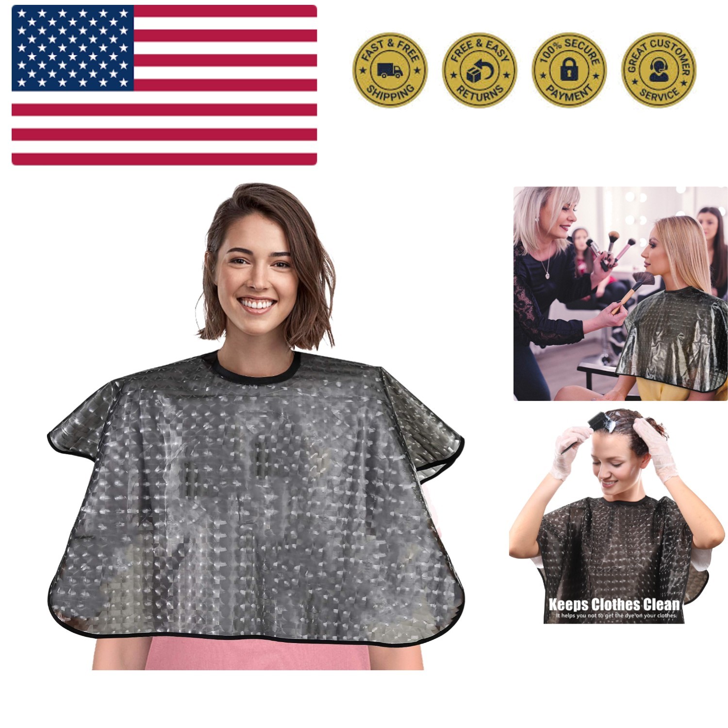 Waterproof unisex-adult Hair Dye Cape,Short Comb-Out Capes for Hair Stylist,M...