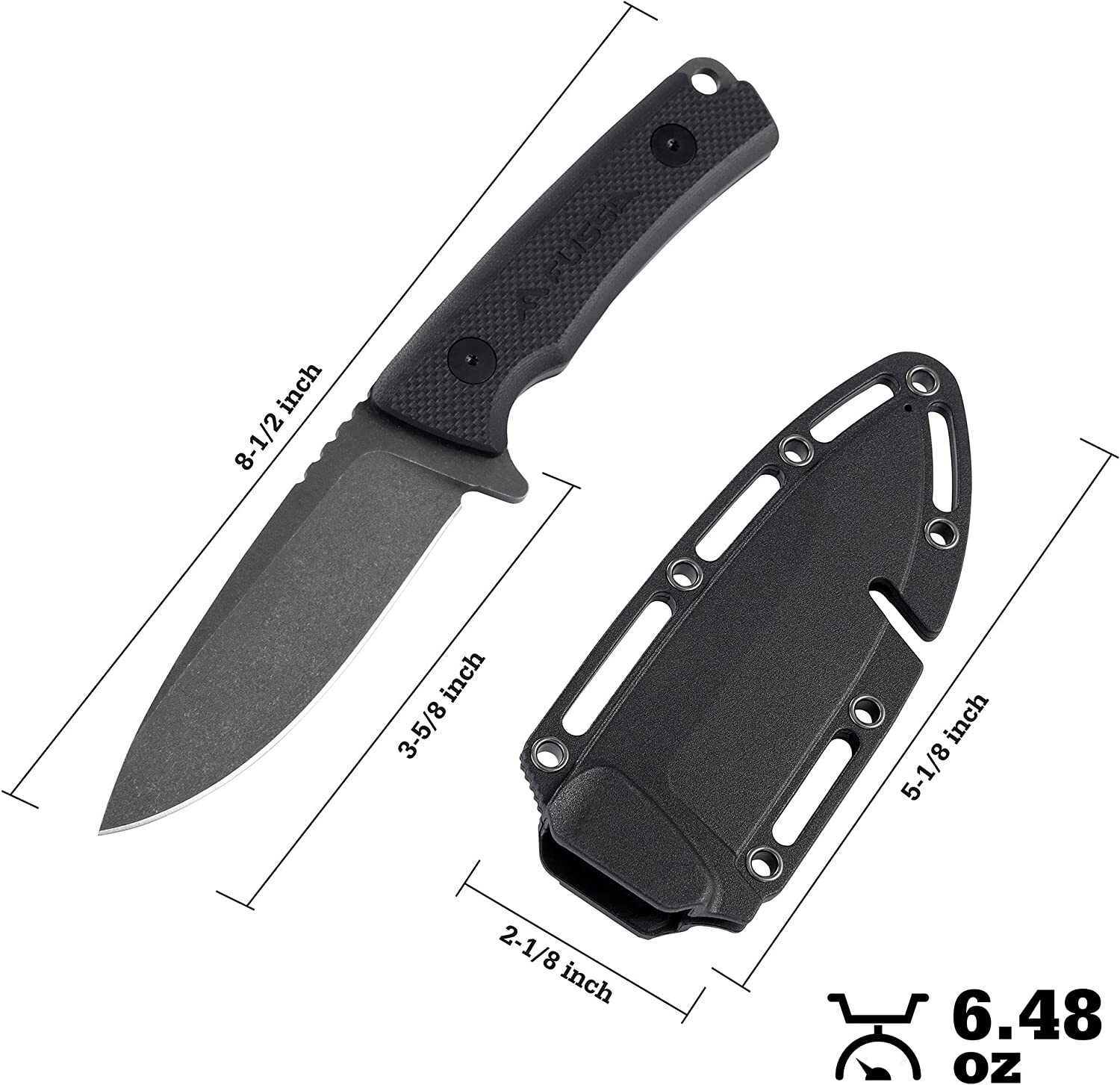FLISSA Fixed Blade Hunting Knife 8.5"Full Tang D2Blade G10 Handle w/Nylon Sheath