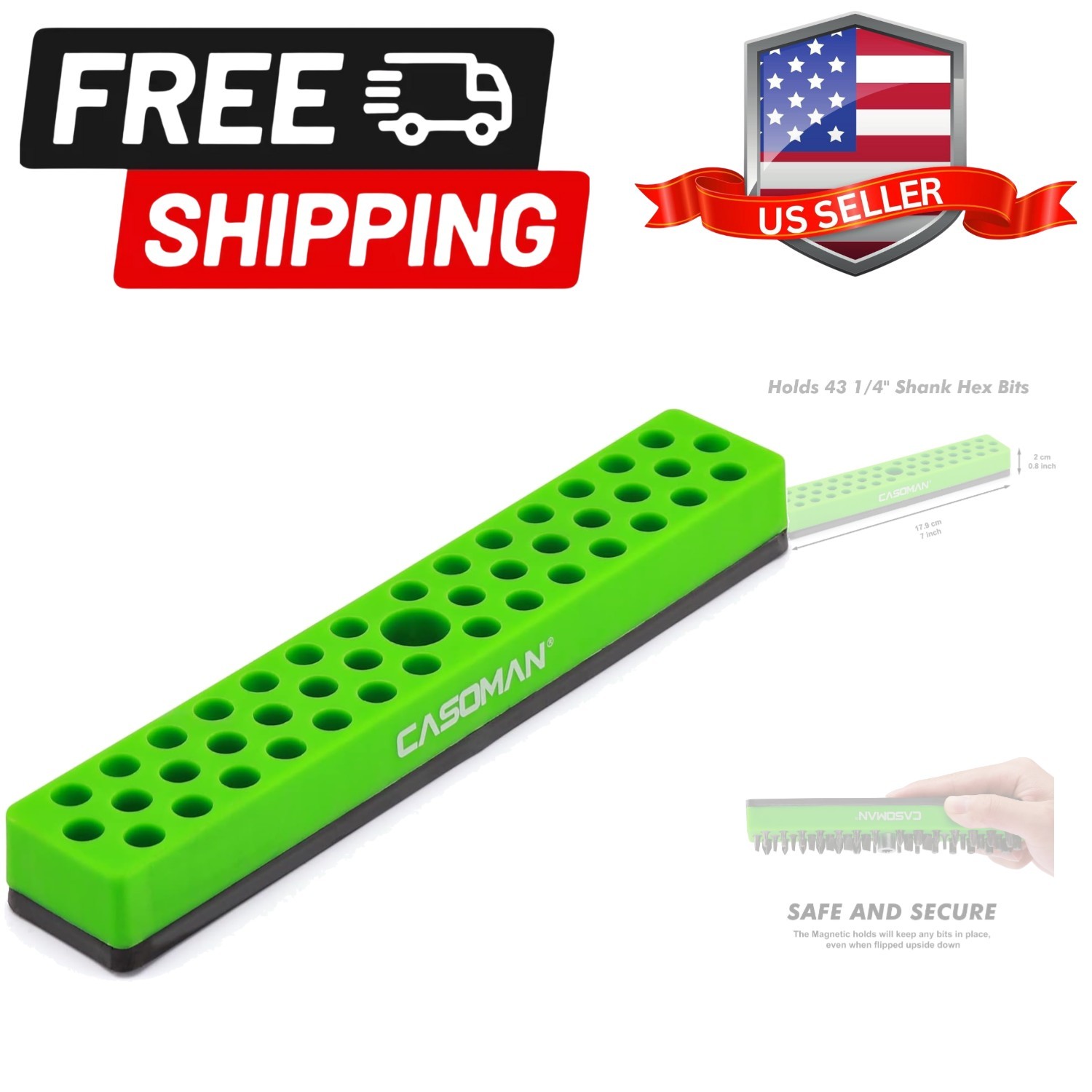 1/4" Hex Bit Organizer with Magnetic Base - Green, 43 Hole Bit Organizer with...