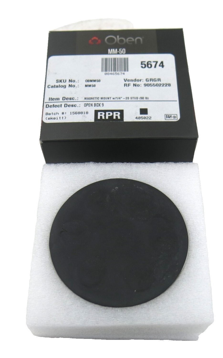 Magnetic Camera Mount with 1/4"-20 Mounting Screw Oben MM-50 New