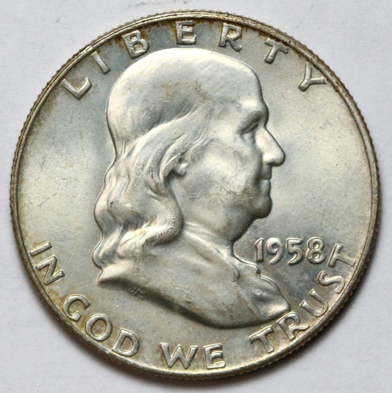1958-D 50c Franklin Silver Half Dollar Uncirculated - RAW - Excellent Coin