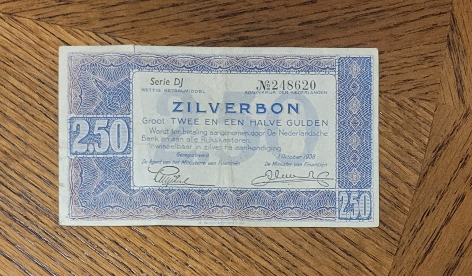 Netherlands, 1938 banknote. 2.50 gulden. Used, see pictures.