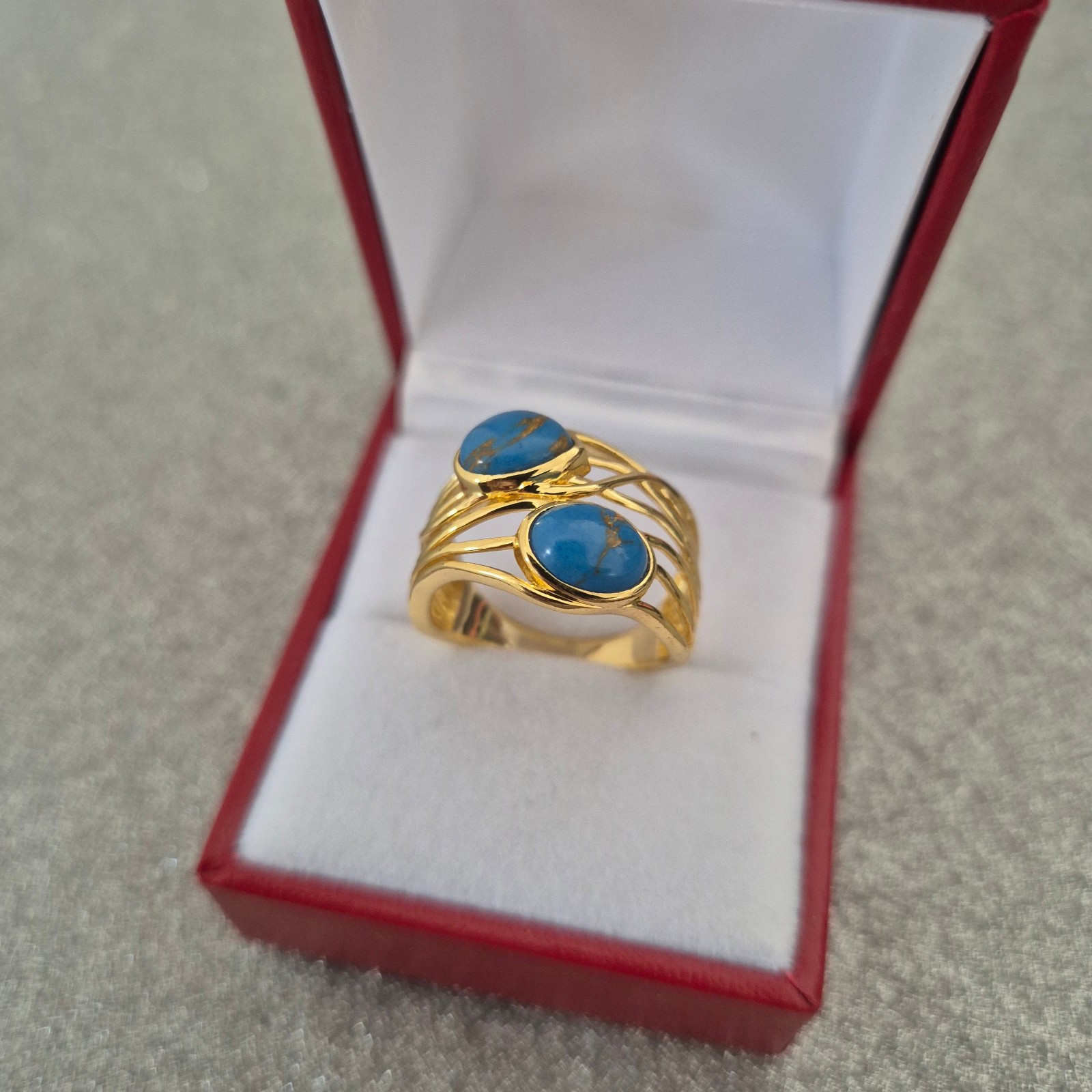 Mojave Blue Turquoise Crossover Ring in 14k gold overlay