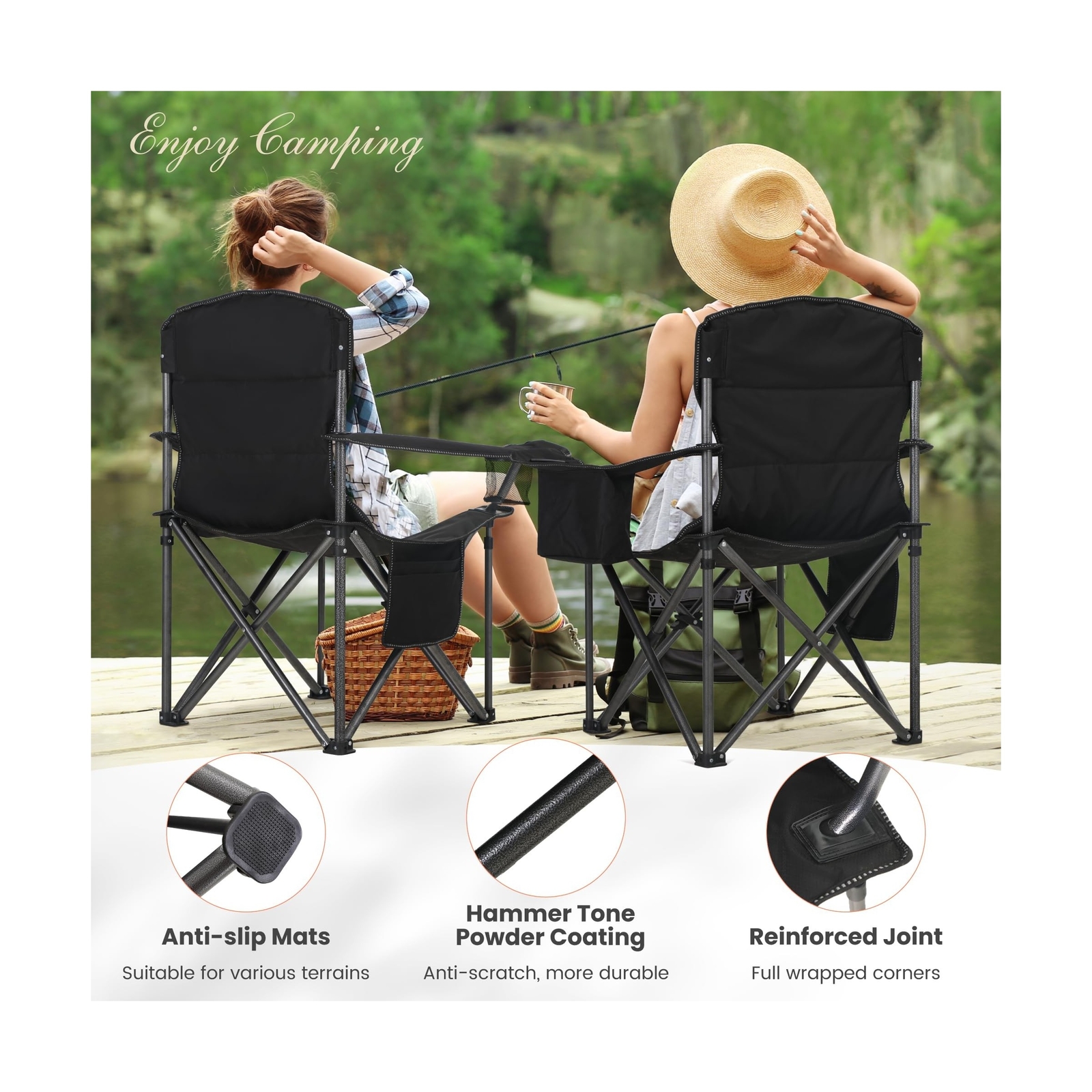 Oversized Portable Camping Folding Chair, Heavy Duty Foldable Outdoor Chair, ...