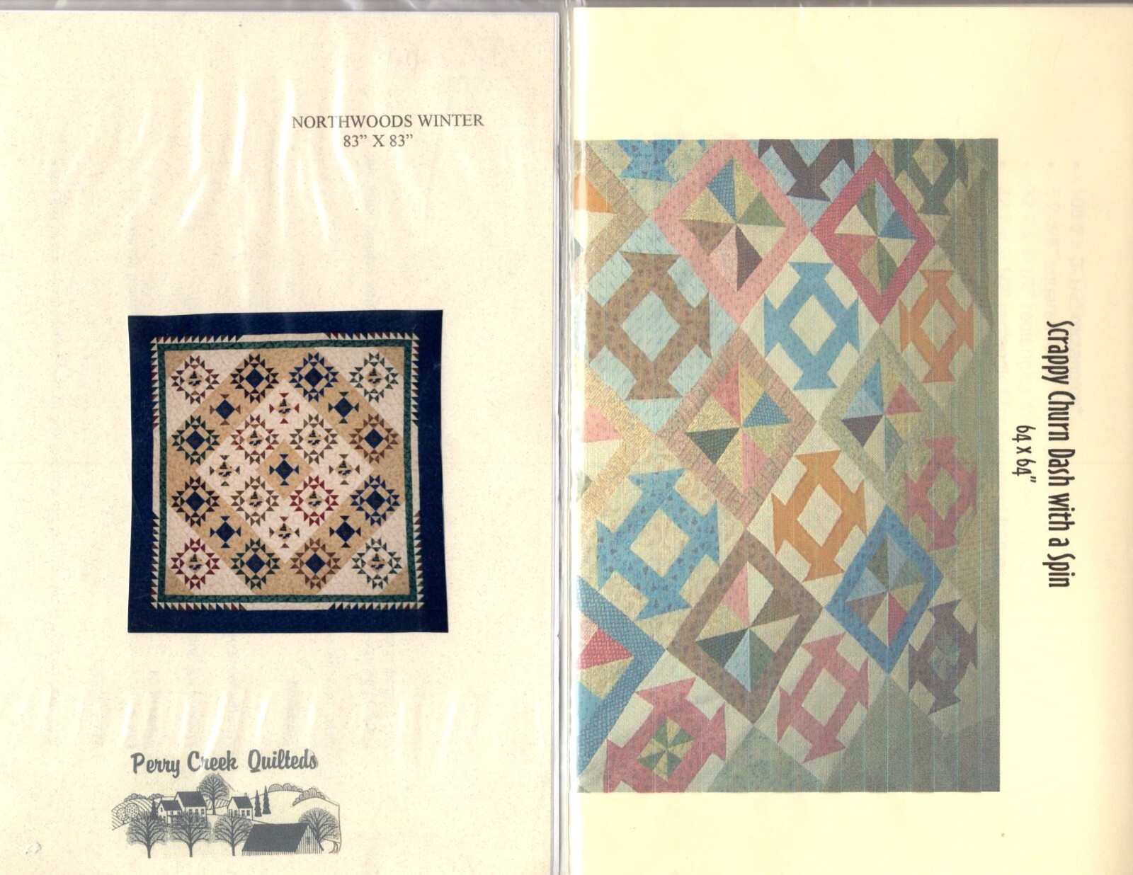 NORTHWOODS WINTER, Scrappy CHURN DASH with a Spin 2 Quilt Patterns Perry Creek