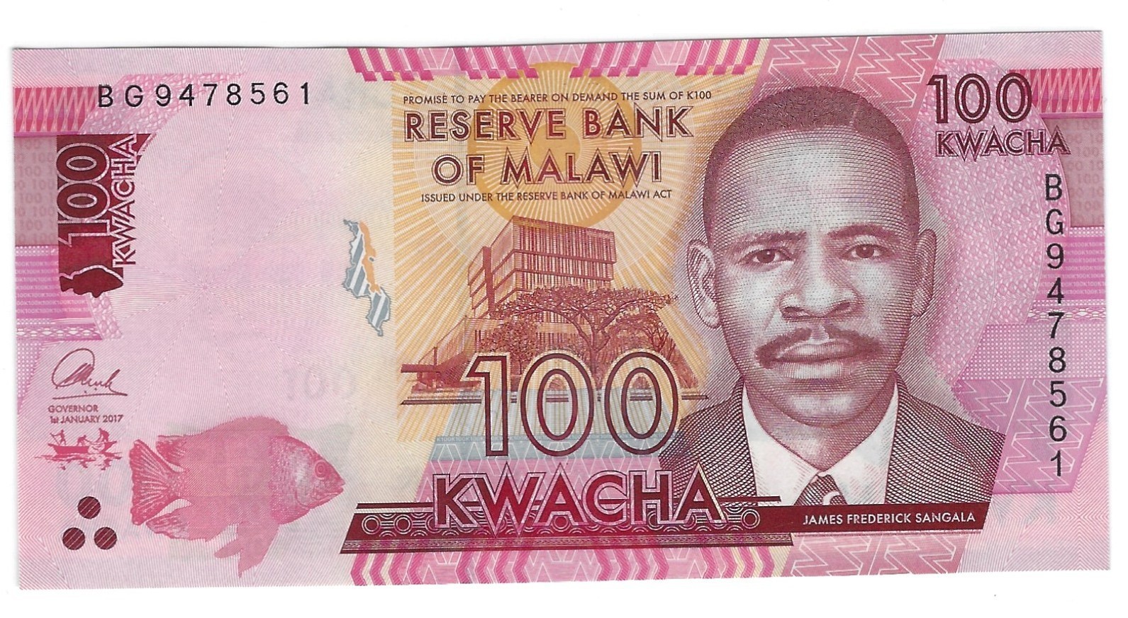Banknote Malawi P65c 100 Kwacha 2017, crisp