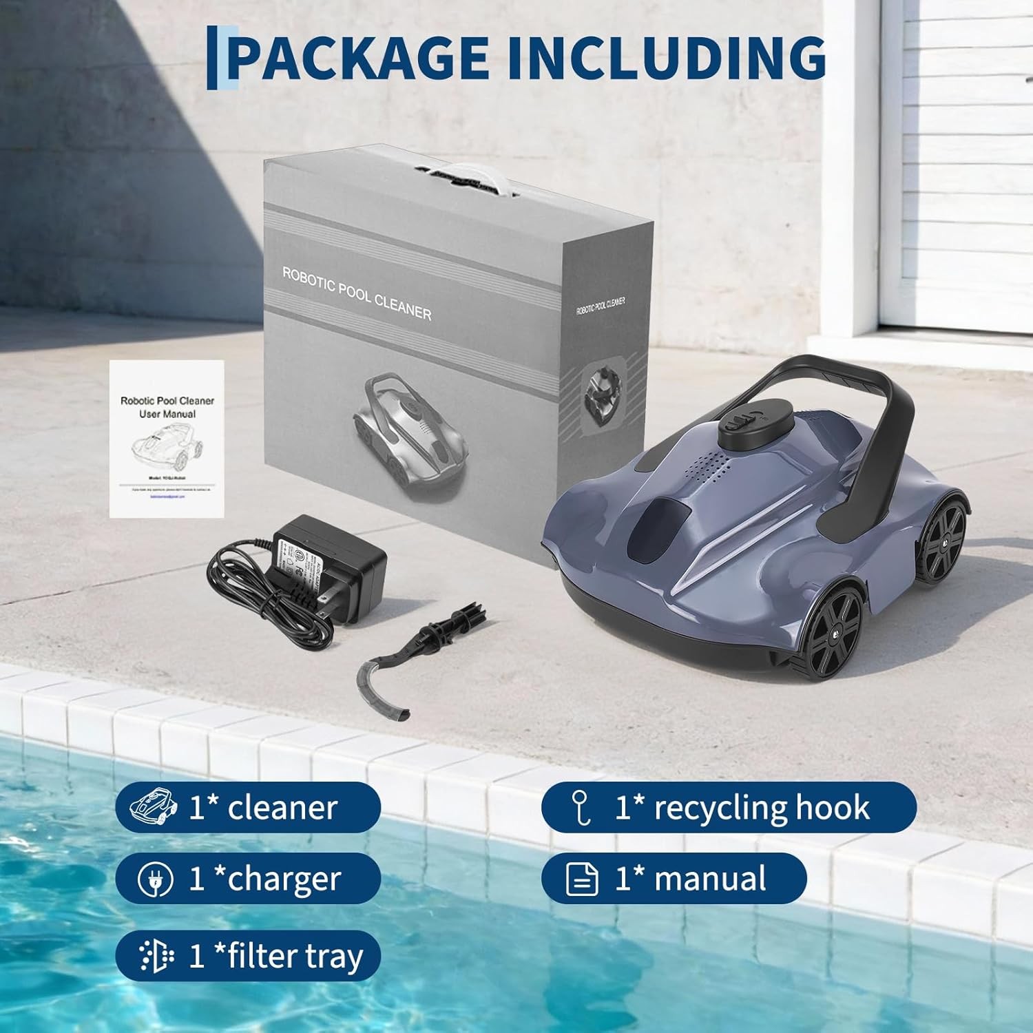 GRAVEE Cordless Robotic Pool Cleaner 130Mins Runtime Vacuum Inground Pools