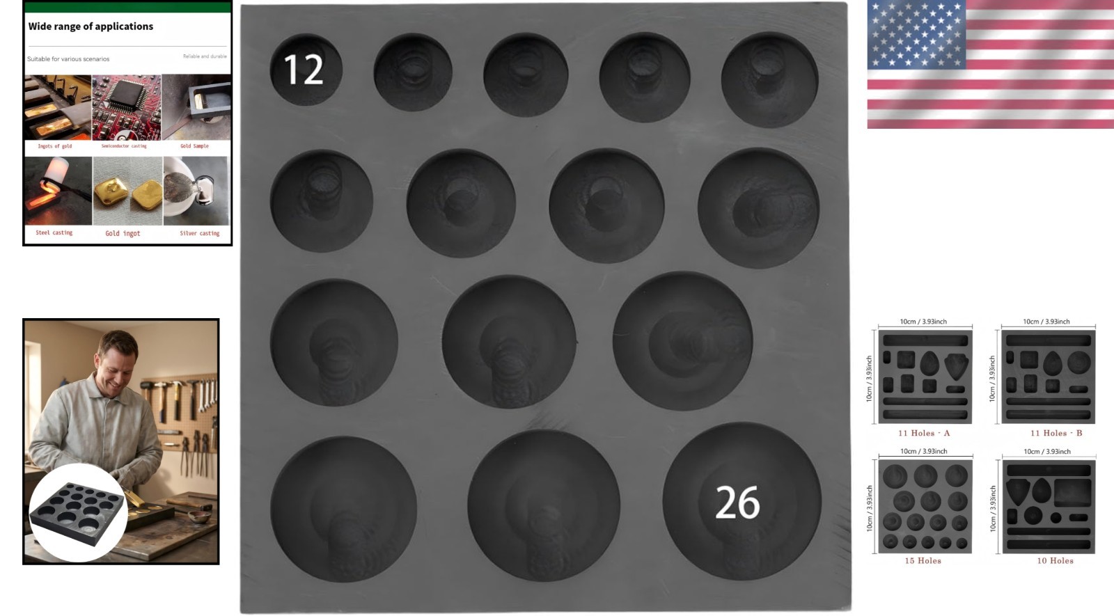High Thermal Stability Graphite Mold for Casting Gold, Silver, and Copper Ingots