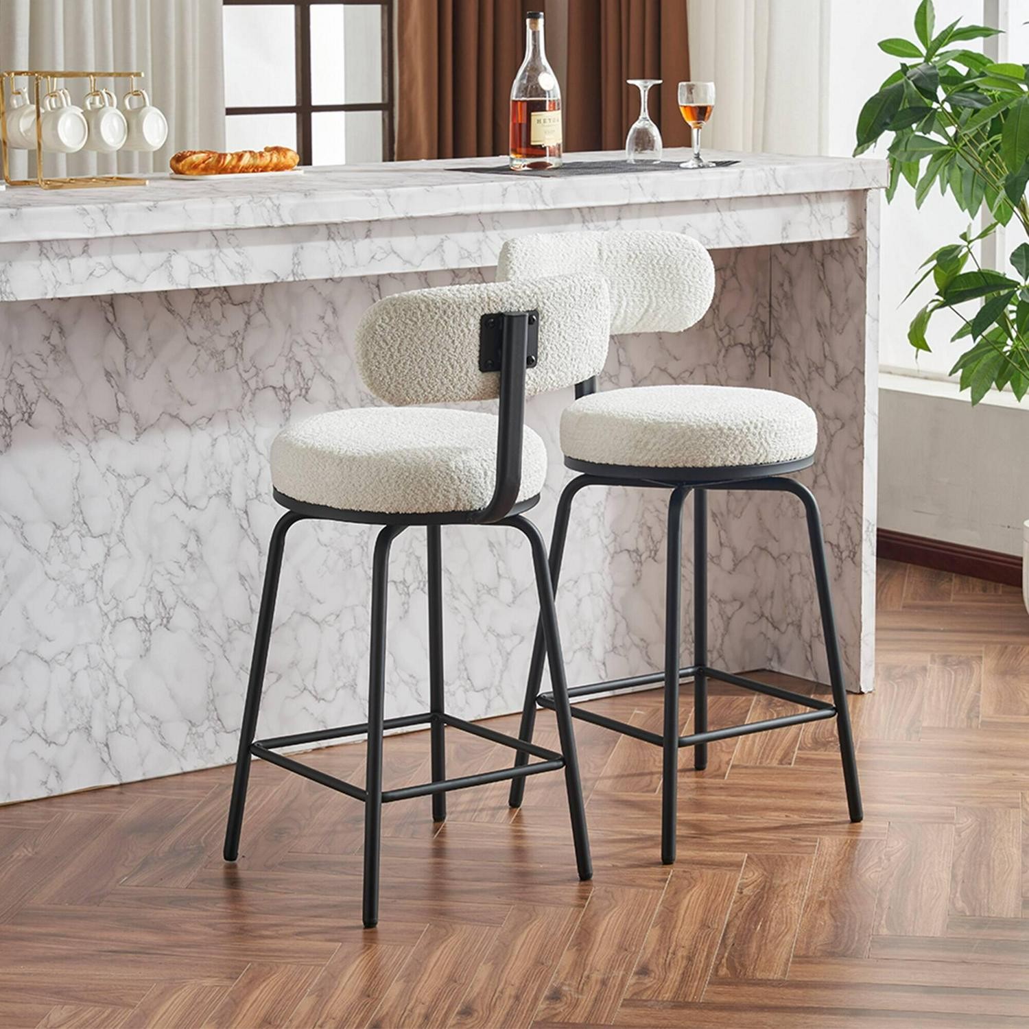 Swivel Upholstered Bar Stools Set Of 2, Counter Height Bar Stool With Footrest,