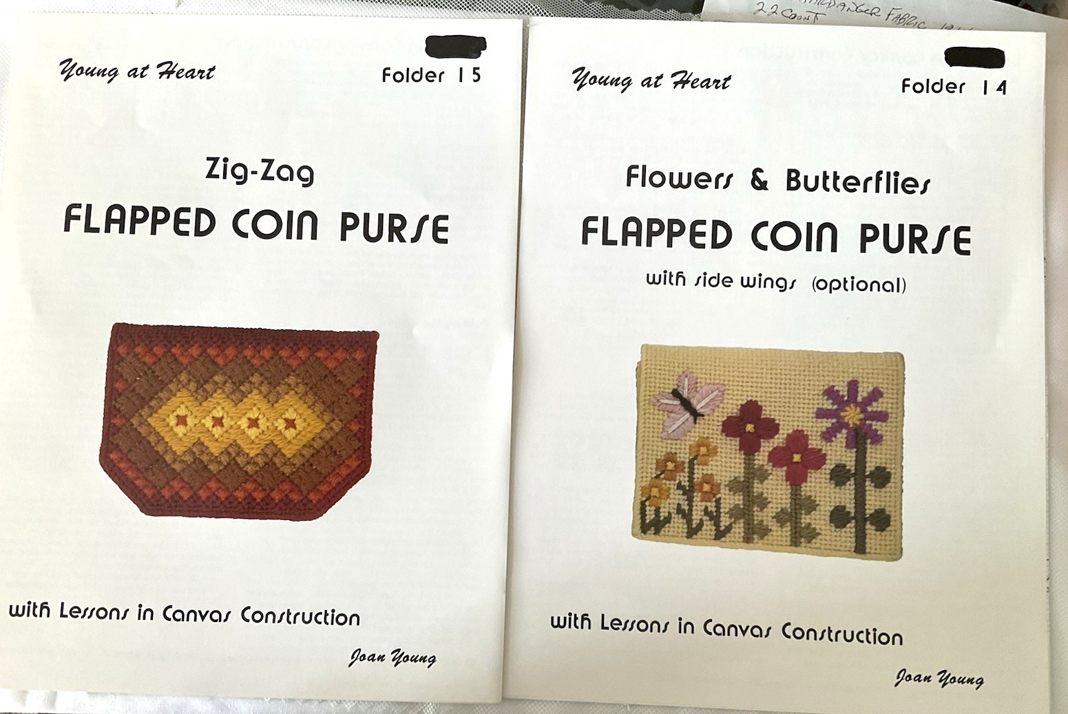 Needlepoint Charts 2 Young At Heart #14 #15 Joan Young Flap Coin Purses Used