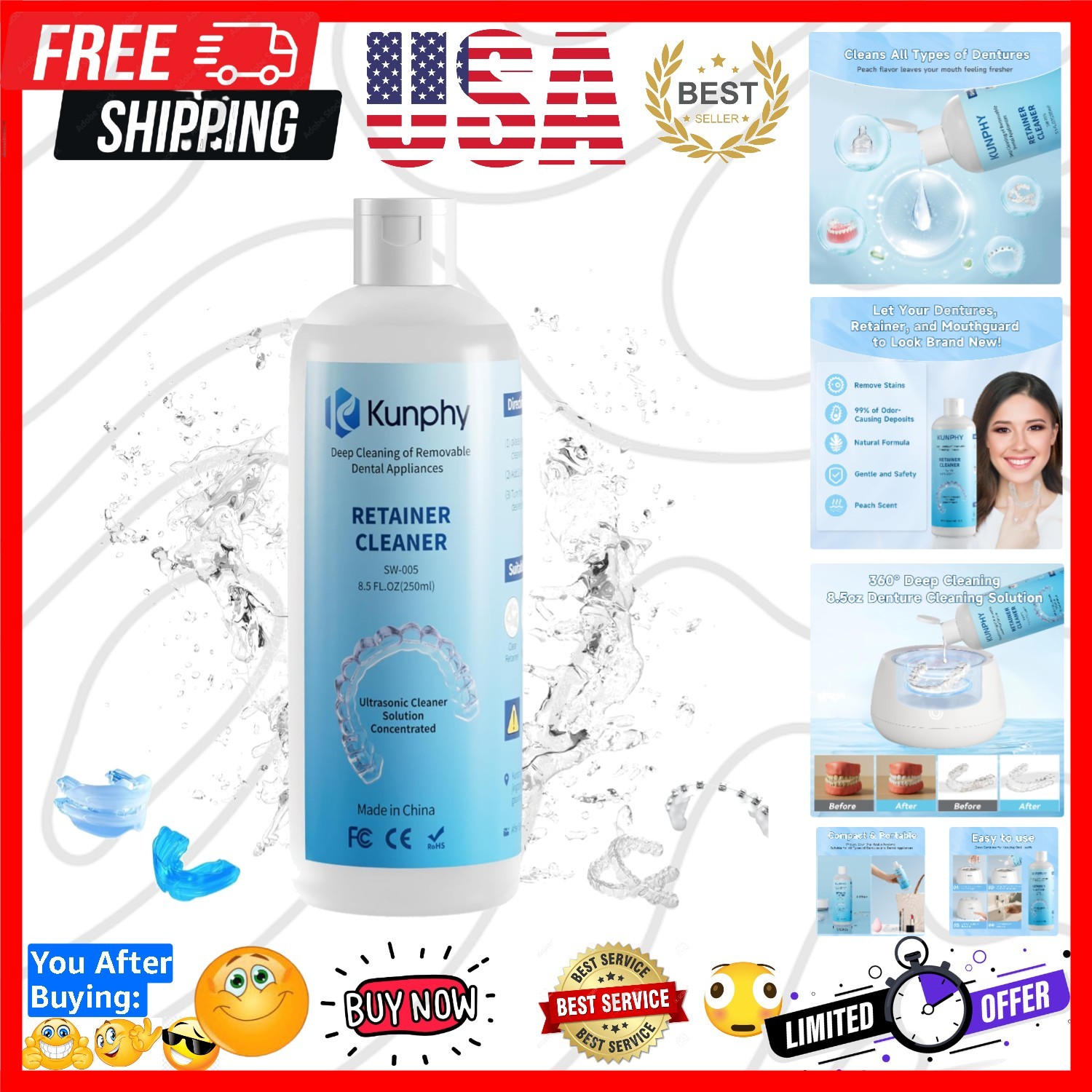 Ultrasonic Retainer Cleaner Solution for Ultrasonic Denture Cleaner-Professio...