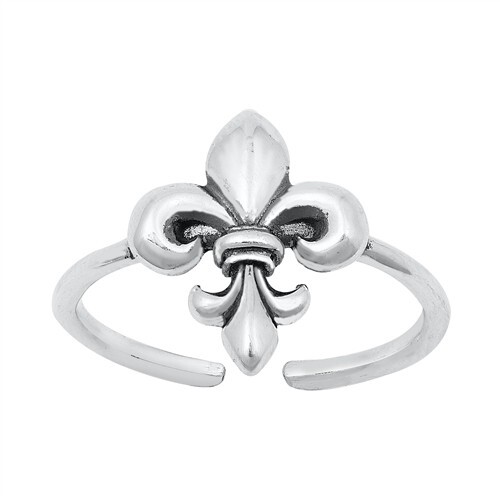 Adjustable Toe Ring Genuine Sterling Silver 925 Fleur De Lise Face Height 7 mm