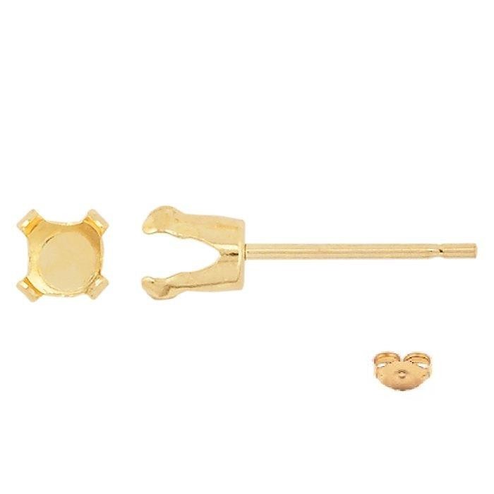 Solid 14kt Gold Round 4 prong Snap-tite earrings settings {3mm-6mm}