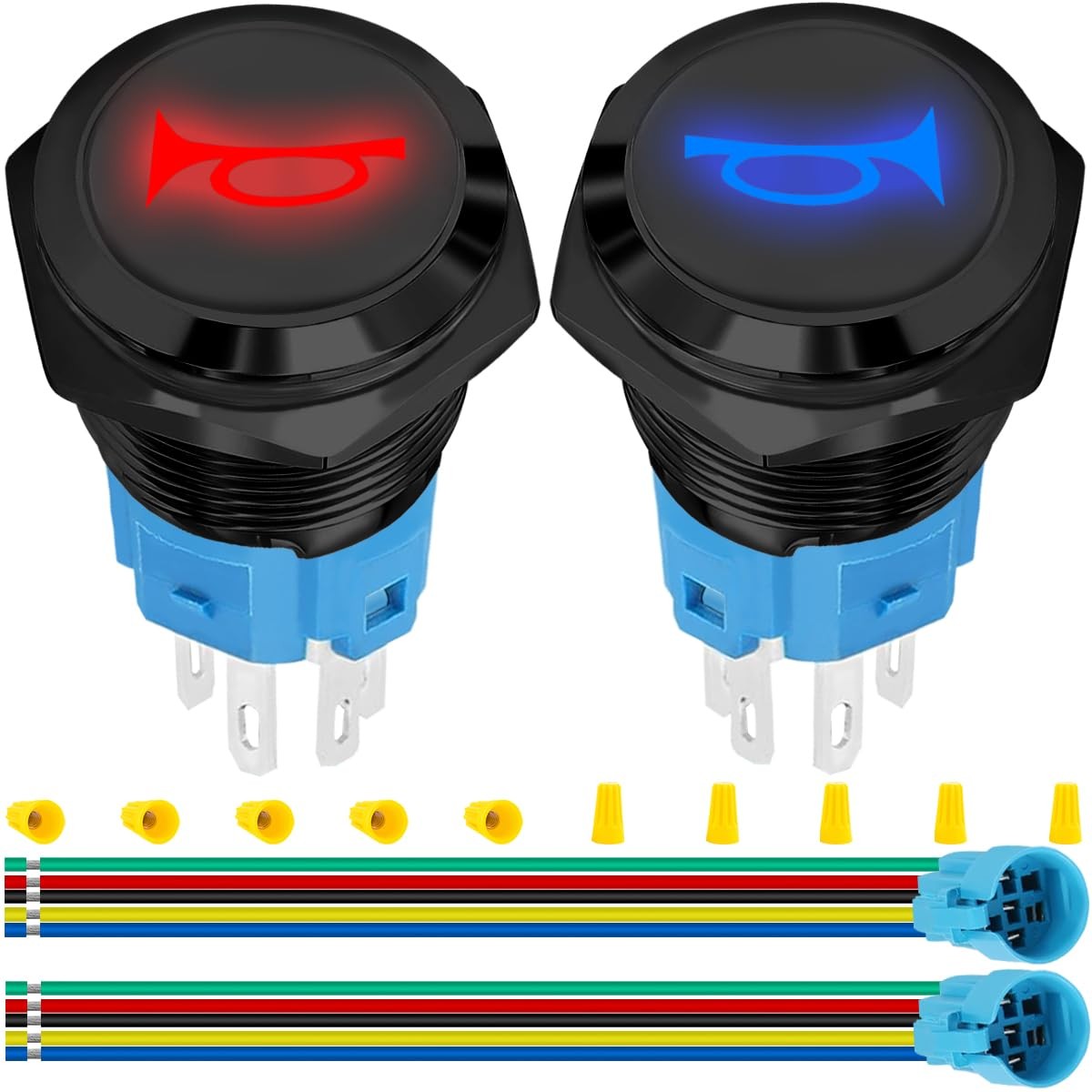 2PCS 16MM Horn Switch Raised Speaker Horn Momentary Push Button Switch DC 12V...