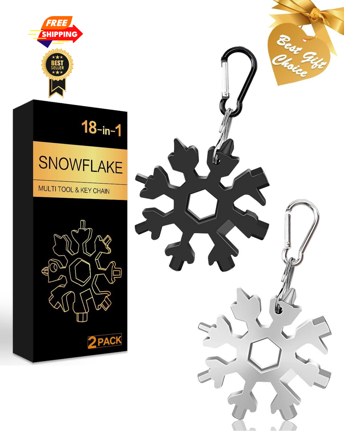 Stocking Stuffers for Adults Men, 2 Pack 18 in 1 Snowflake Black and Silver