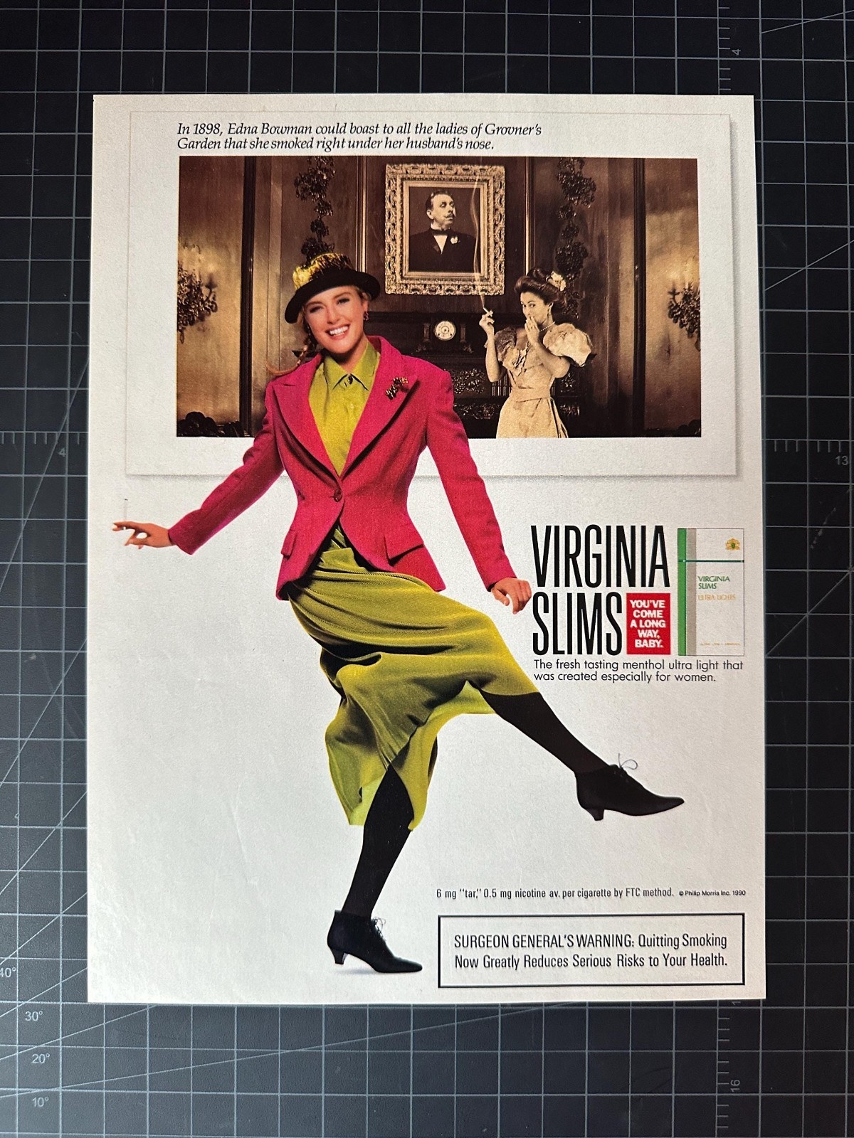 Vintage 1990s Virginia Slims Cigarettes Ad • Retro Fashion Print • Original Toba