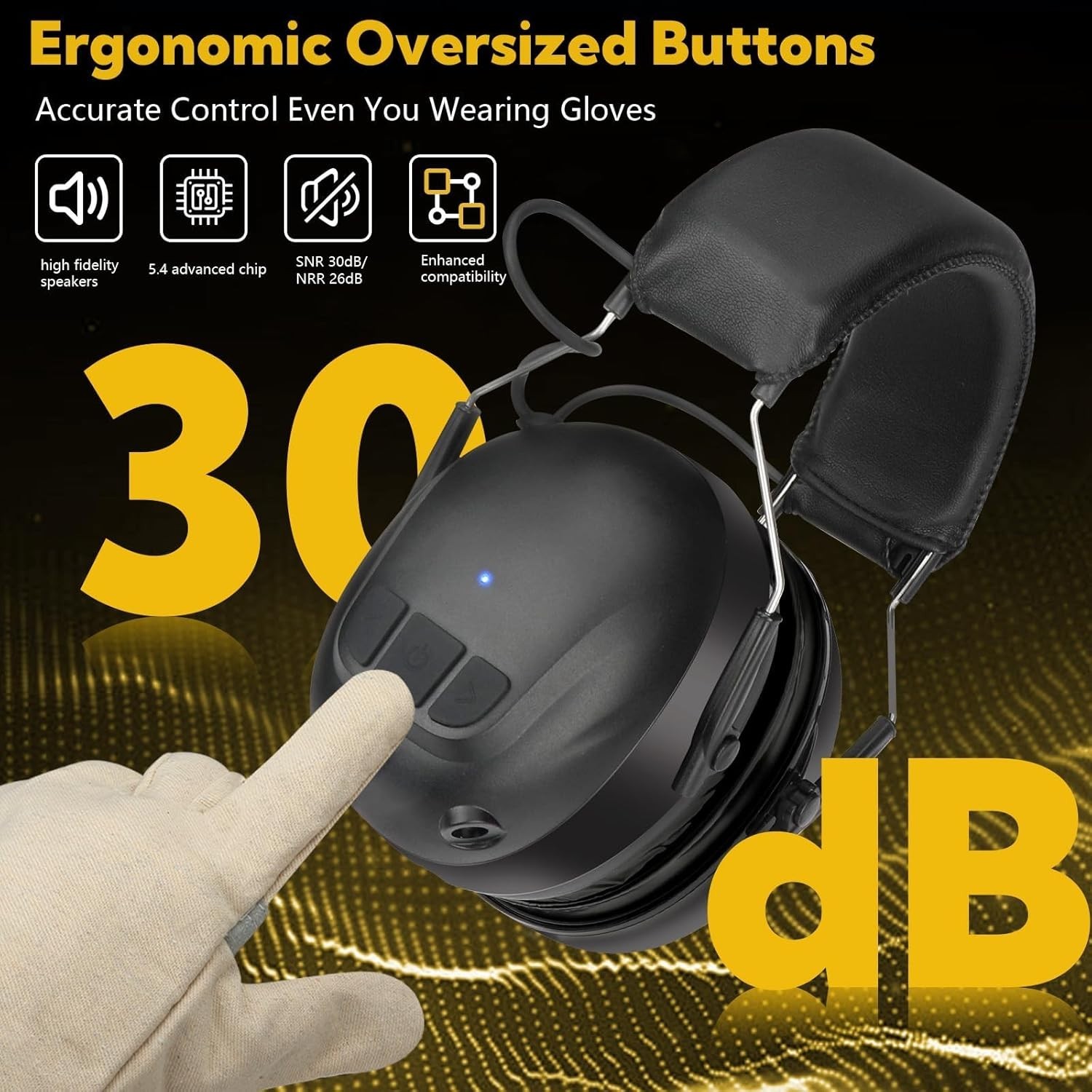 Gel Ear Pads Bluetooth 5.4 Hearing Protection Headphones, 30dB Noise Cancelli...