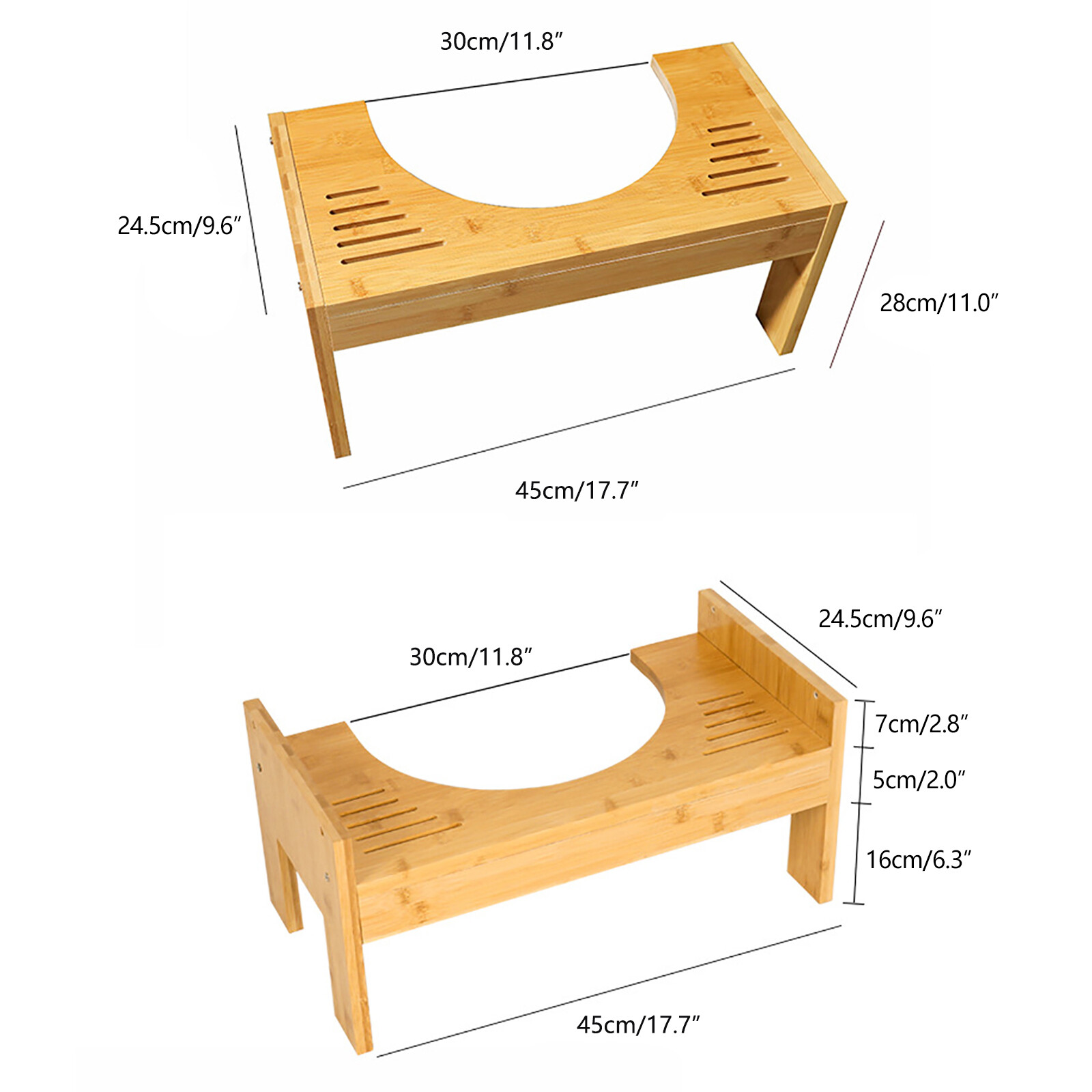 Bamboo Adjustable Toilet Stool, 7-9 Inches Bamboo Potty Stool, Poop Stool