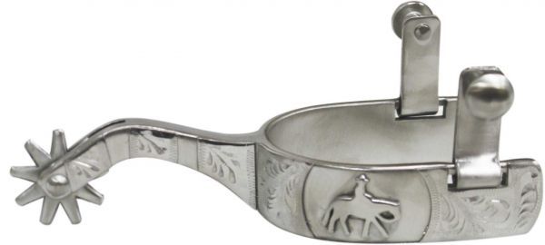 Showman Stainless Steel Horse & Rider Embossed Spur with Engraved Silver Overlay