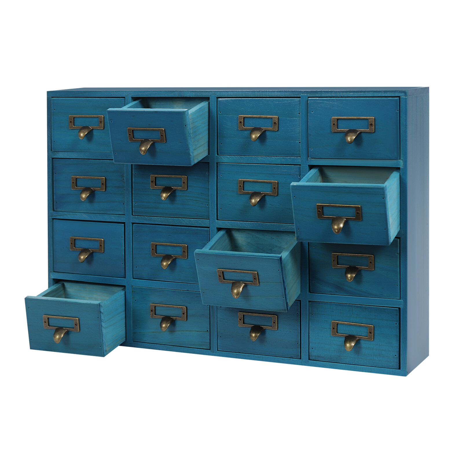 4 PCS*16-Drawer Blue Cabinets Rectangle Storage Cabinet 64-Drawer Storage Box